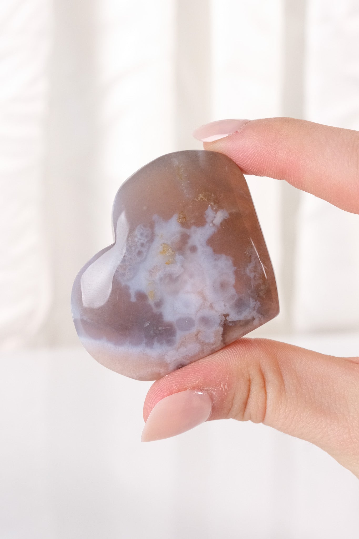 Black Flower Agate Heart