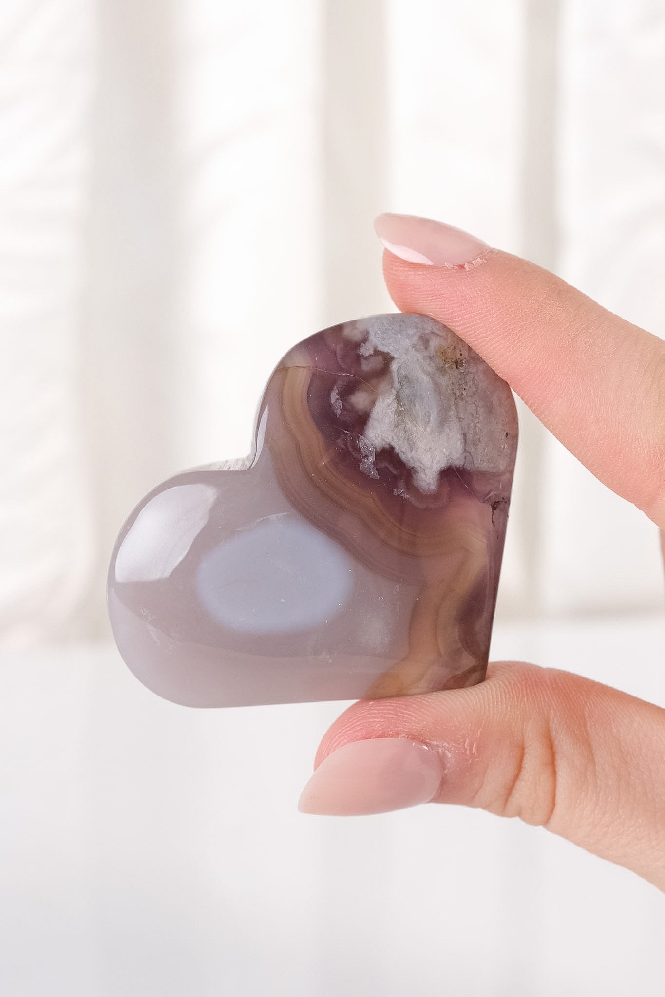 Black Flower Agate Heart