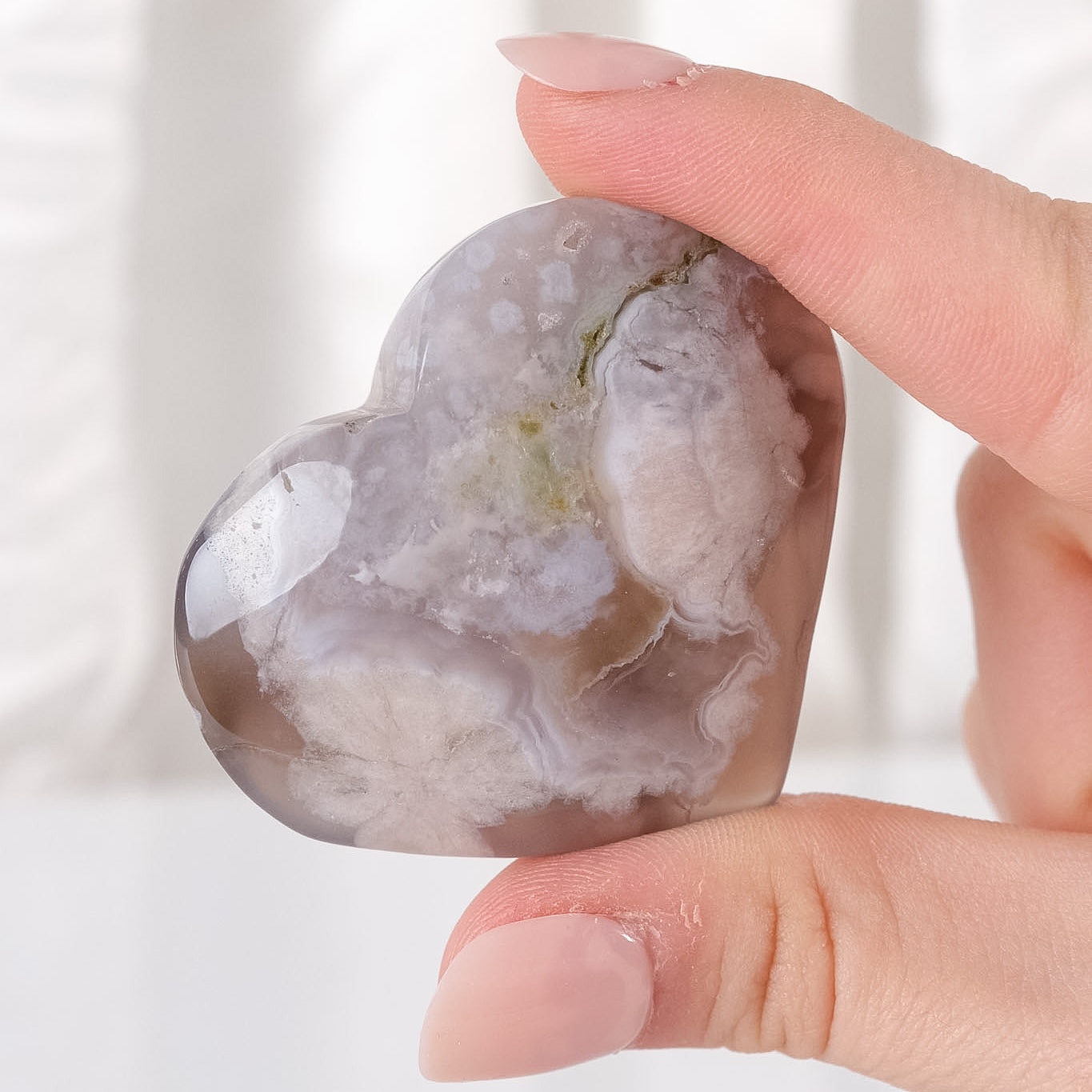 Black Flower Agate Heart