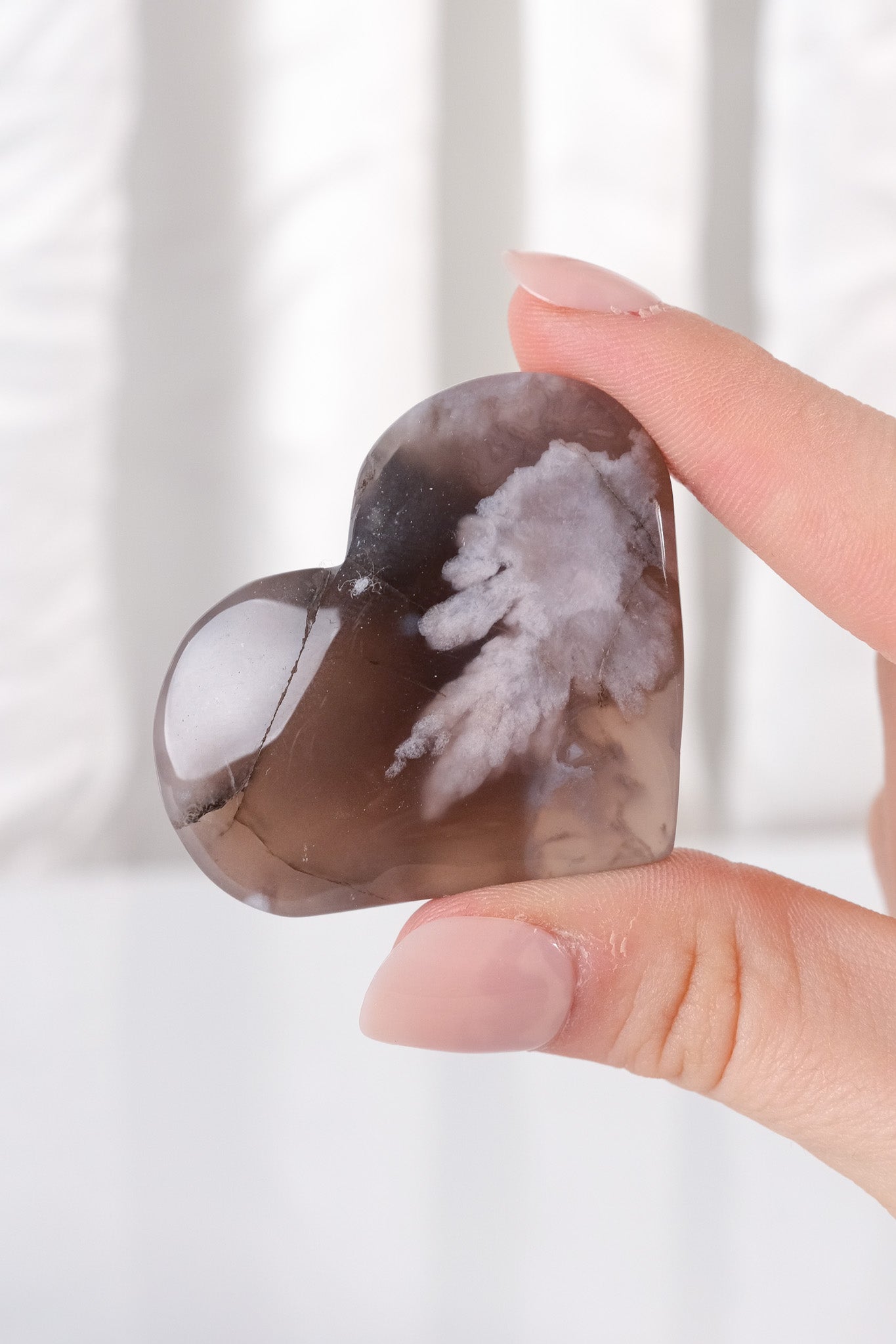 Black Flower Agate Heart