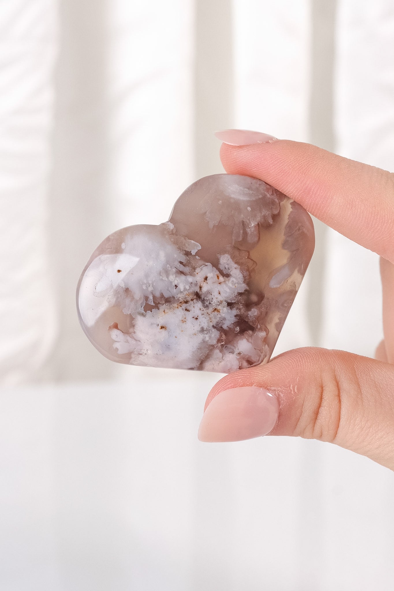 Black Flower Agate Heart