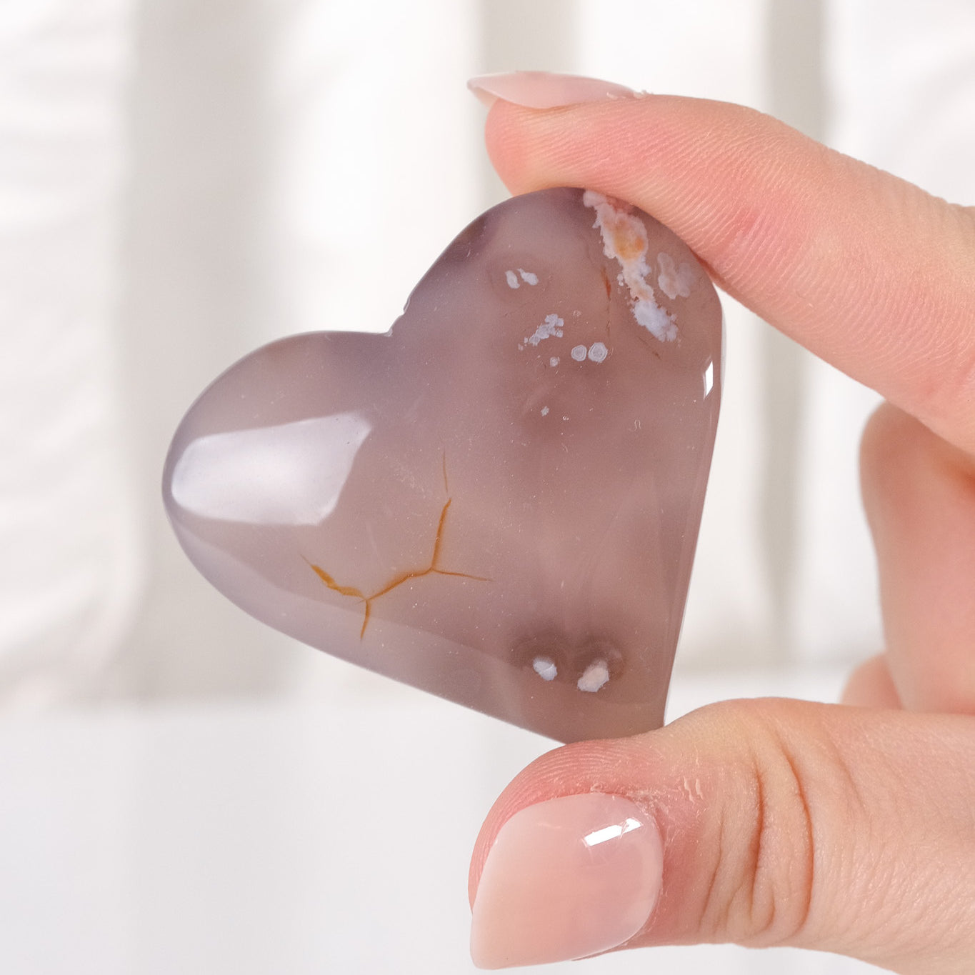 Black Flower Agate Heart