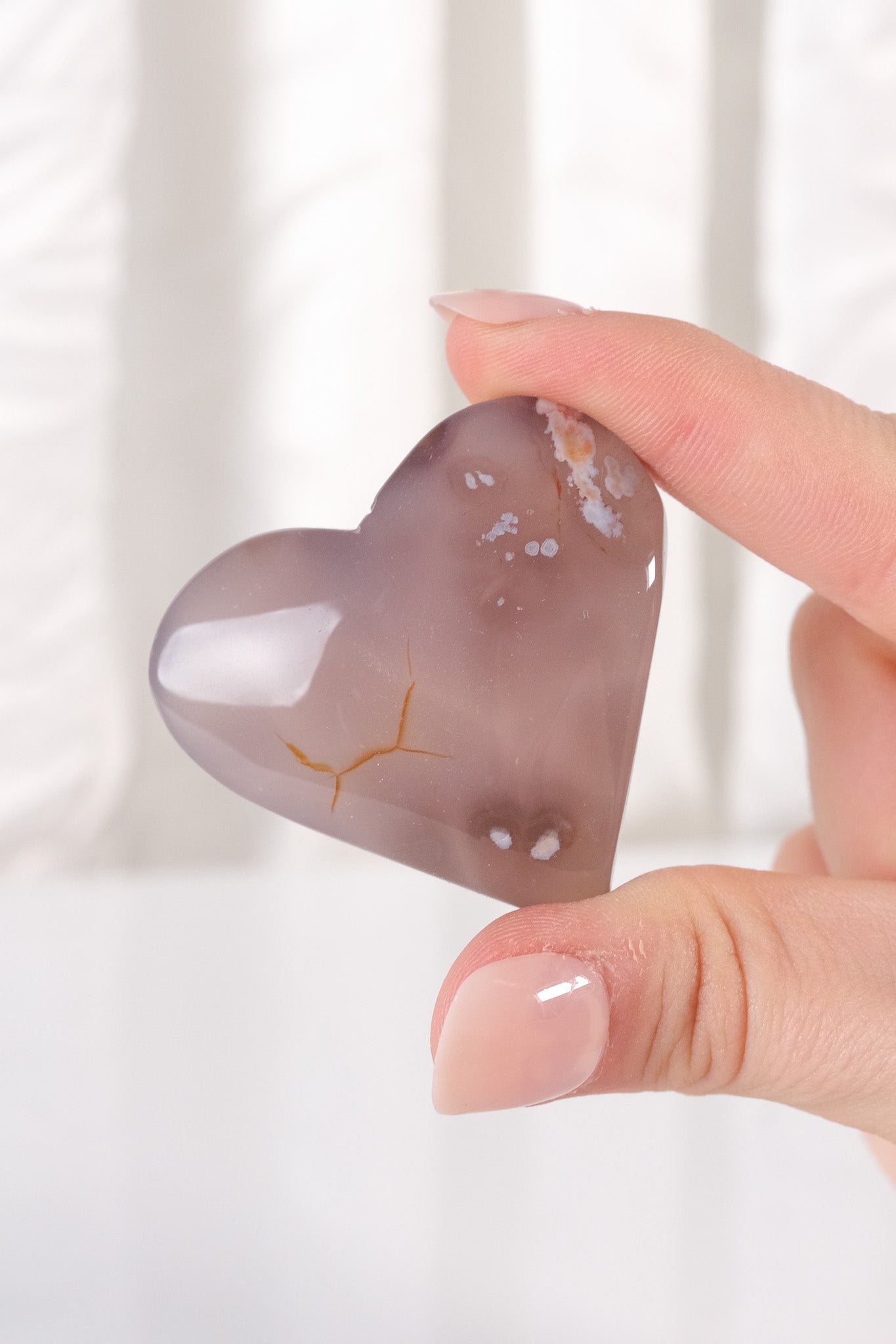 Black Flower Agate Heart