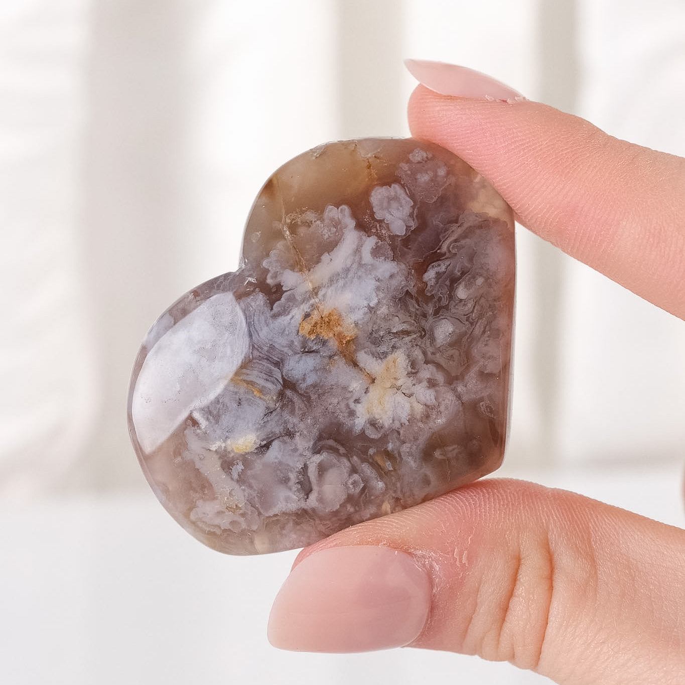 Black Flower Agate Heart