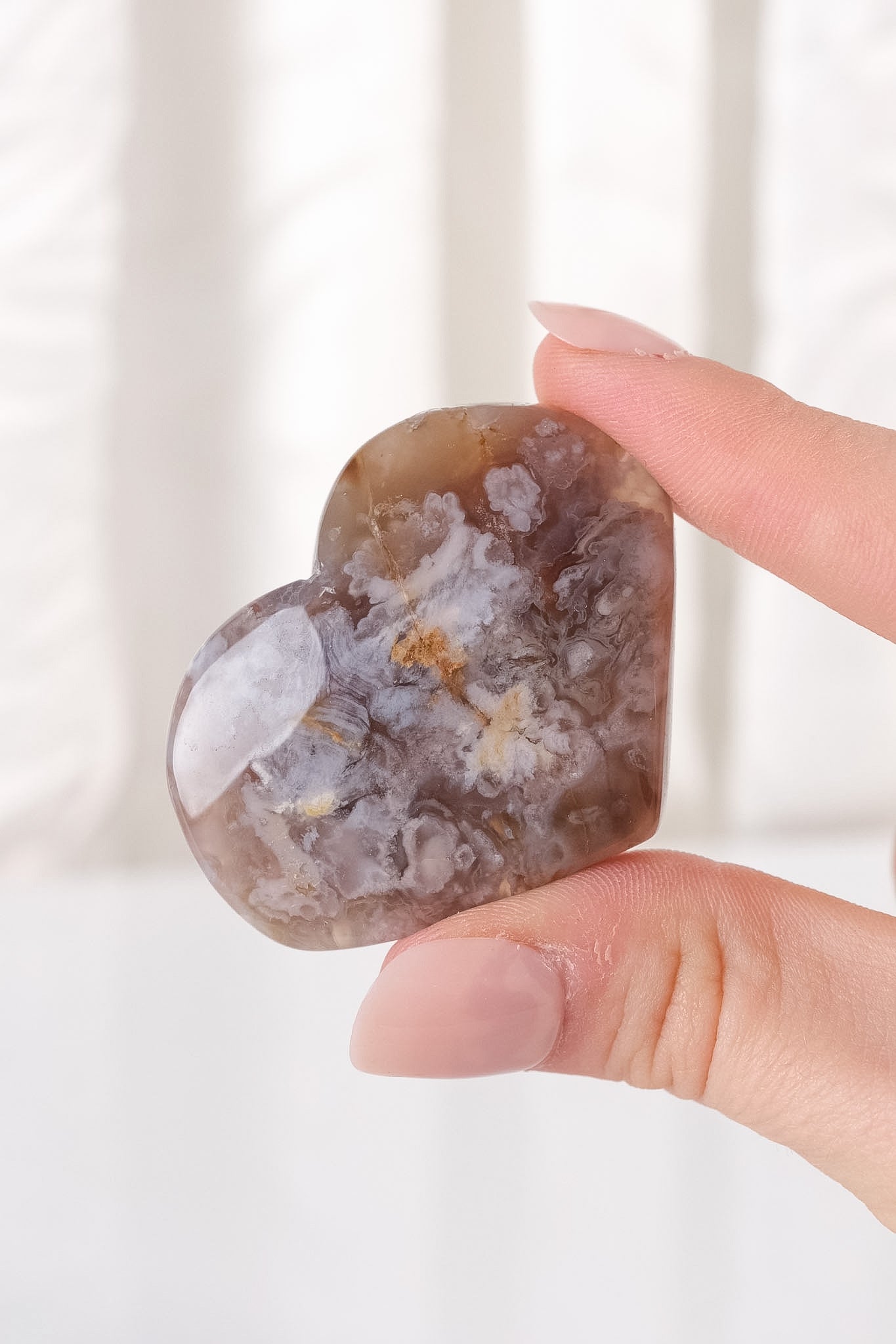 Black Flower Agate Heart