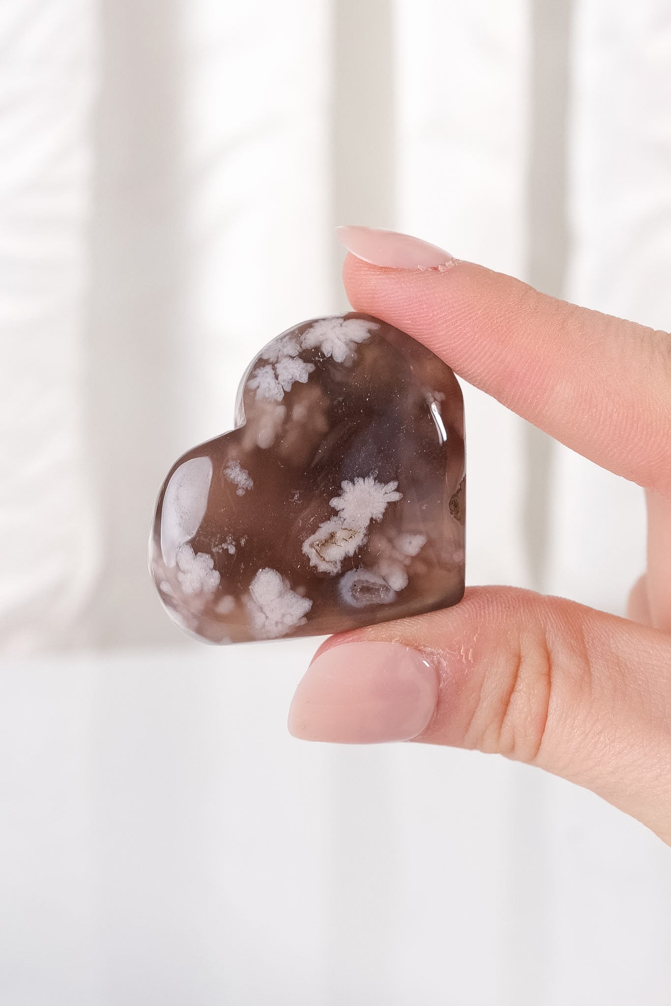 Black Flower Agate Heart