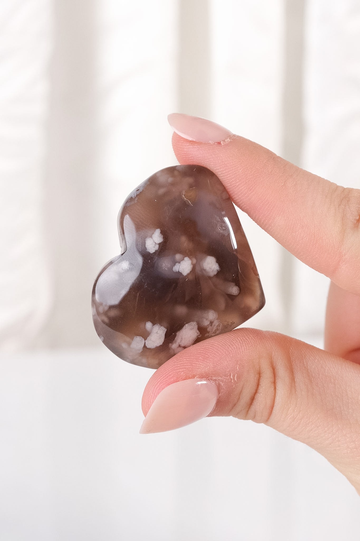 Black Flower Agate Heart