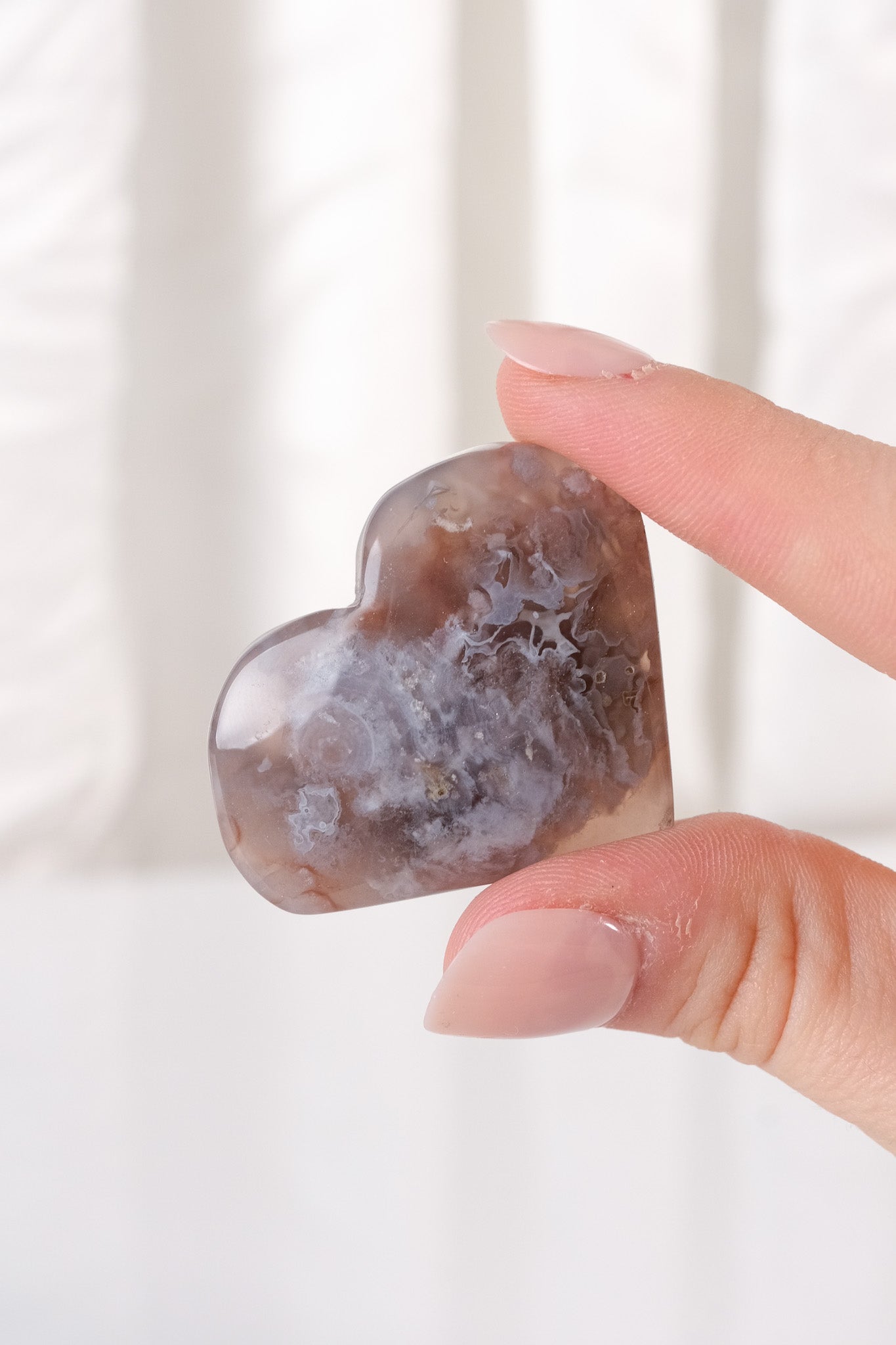 Black Flower Agate Heart