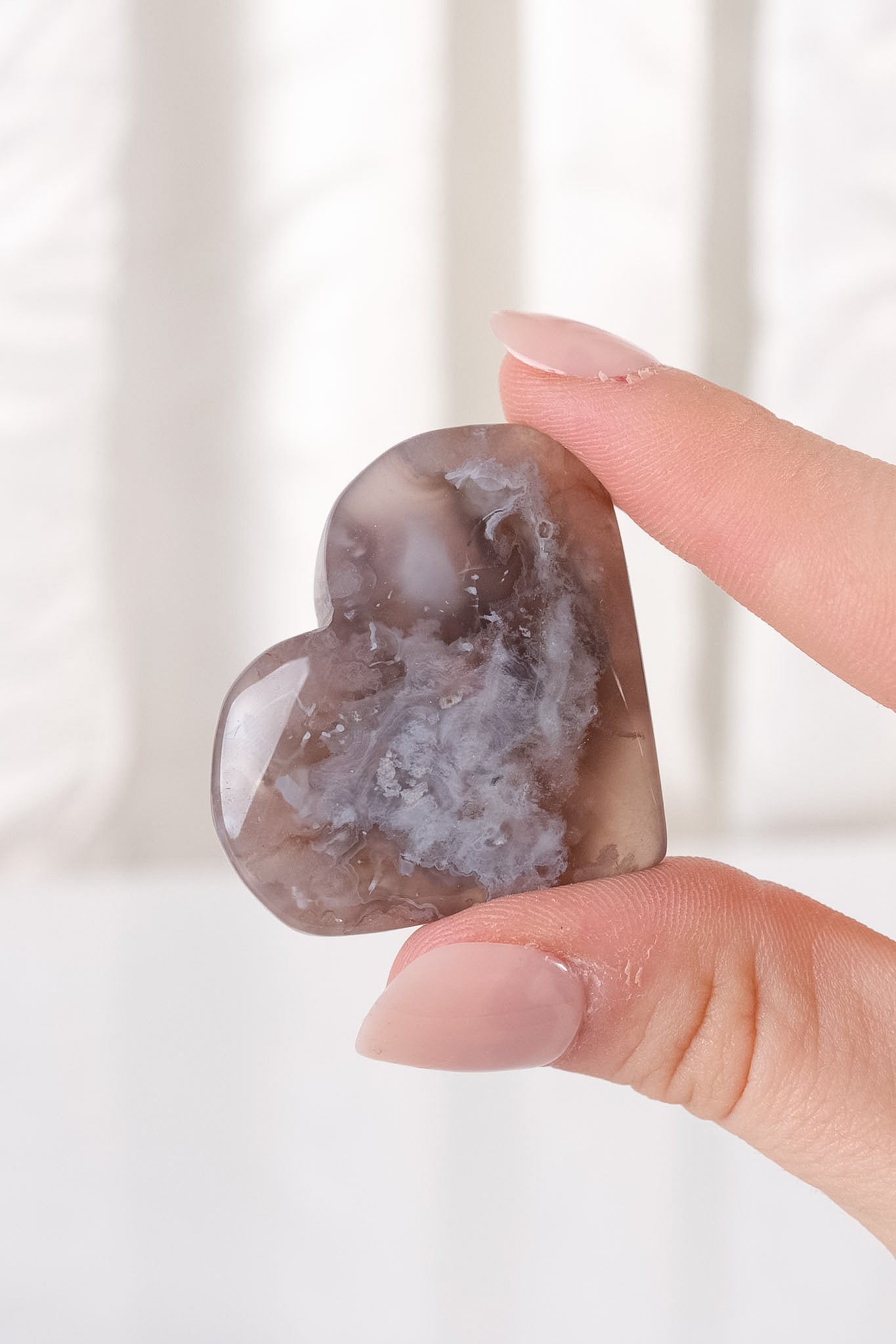 Black Flower Agate Heart
