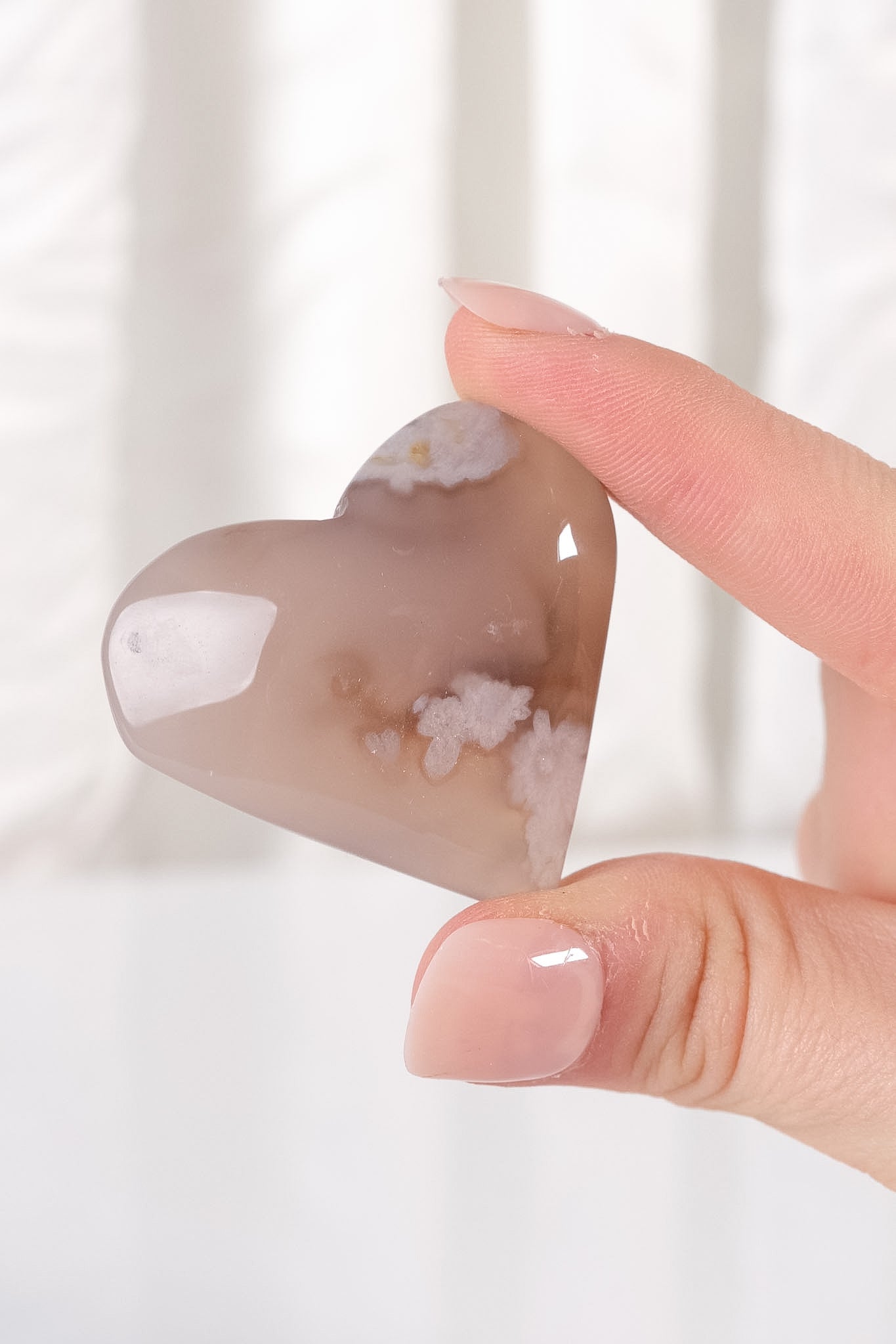 Black Flower Agate Heart