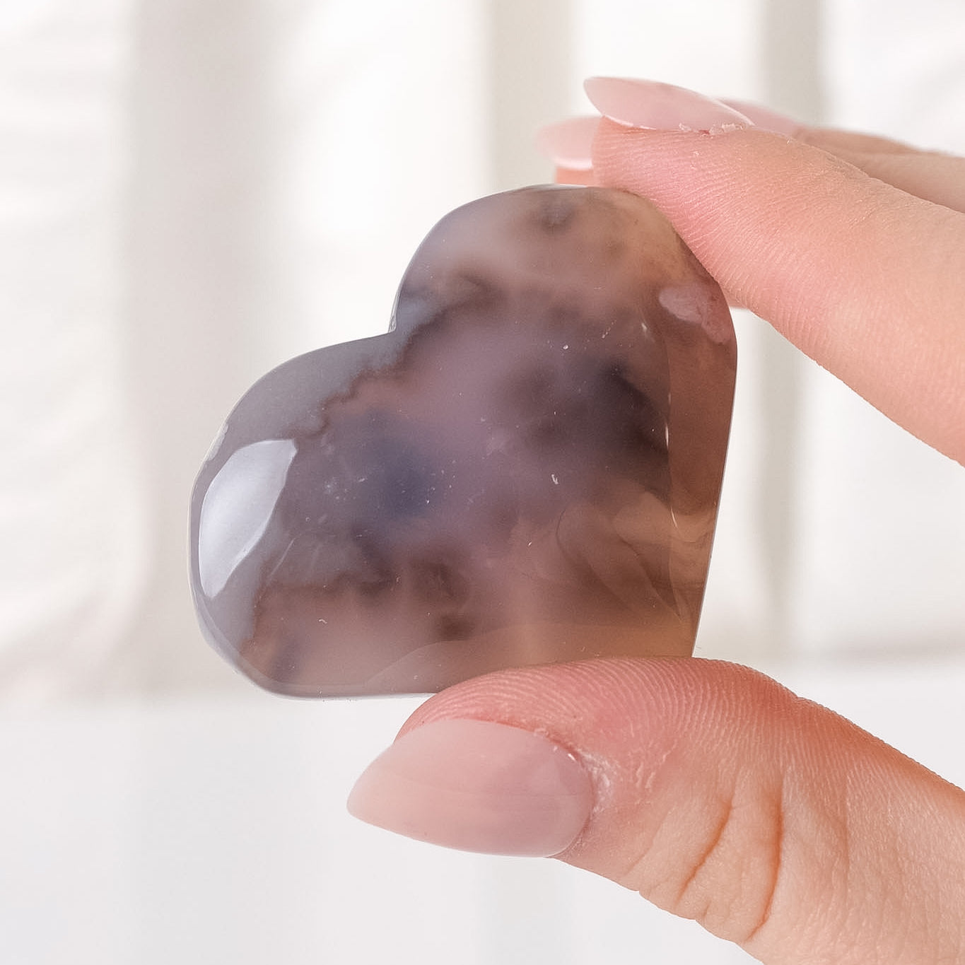 Black Flower Agate Heart