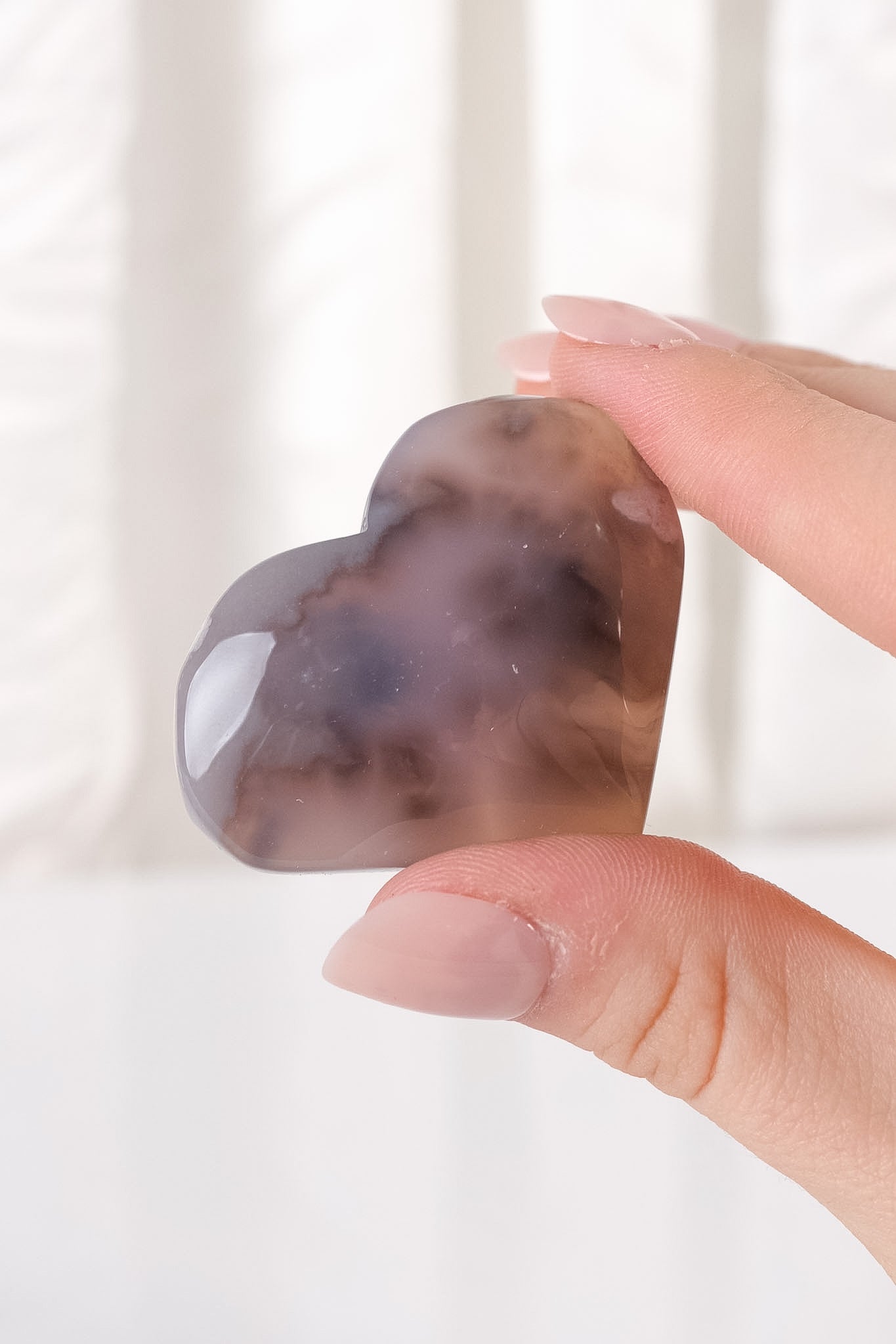 Black Flower Agate Heart