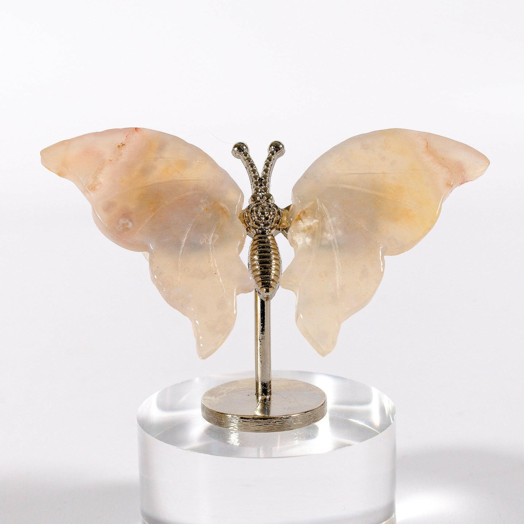 Flower Agate Butterfly on Silver Stand Healing Crystal.