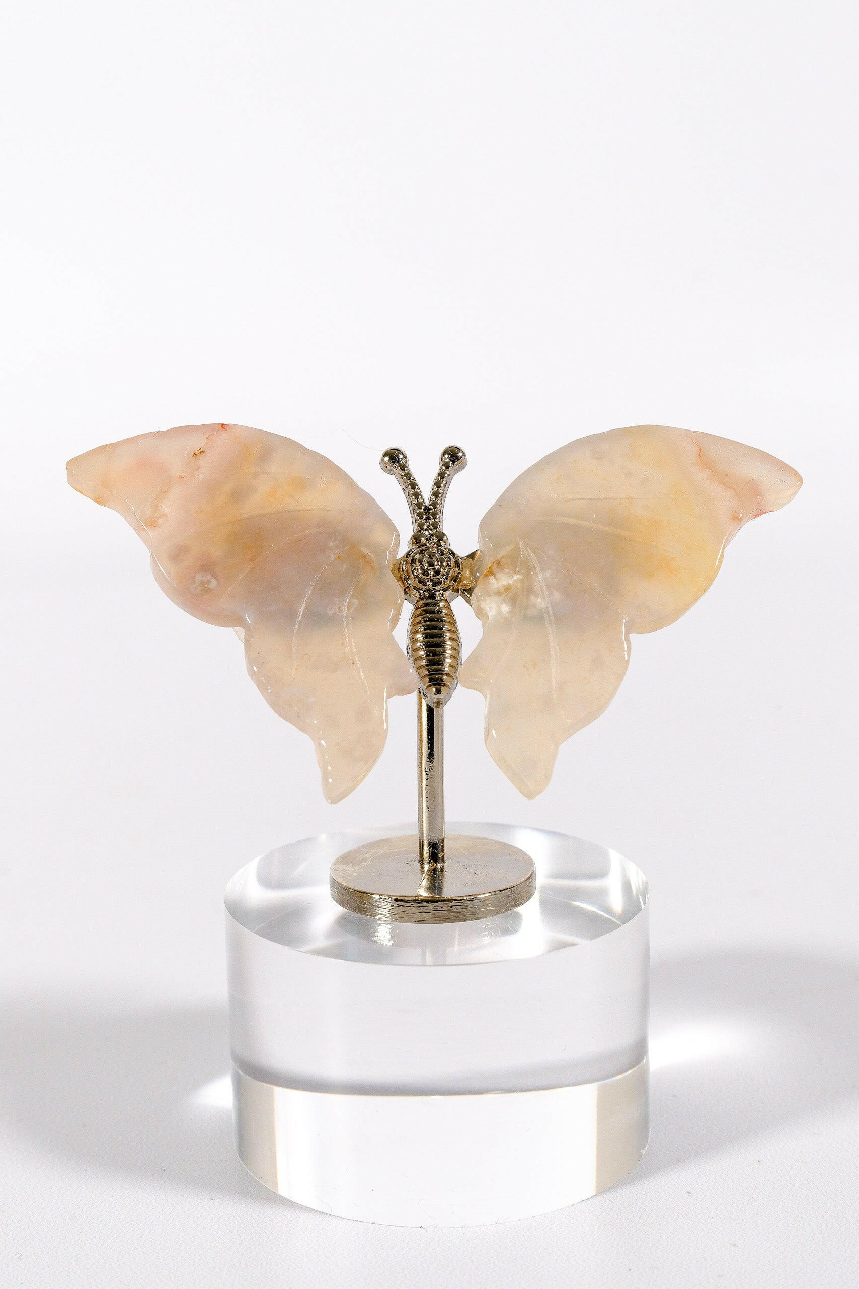 Flower Agate Butterfly on Silver Stand Healing Crystal.