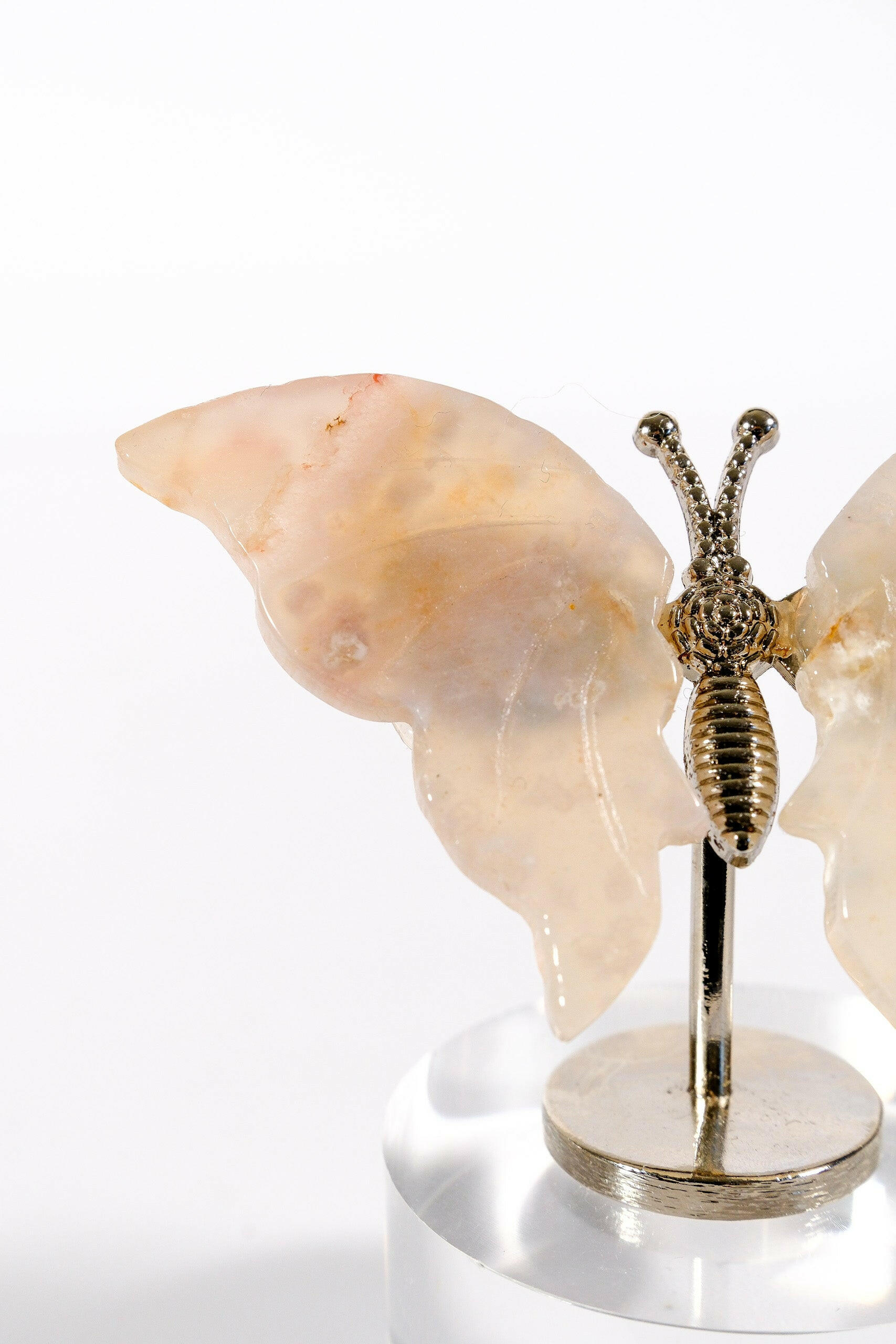 Flower Agate Butterfly on Silver Stand Healing Crystal.