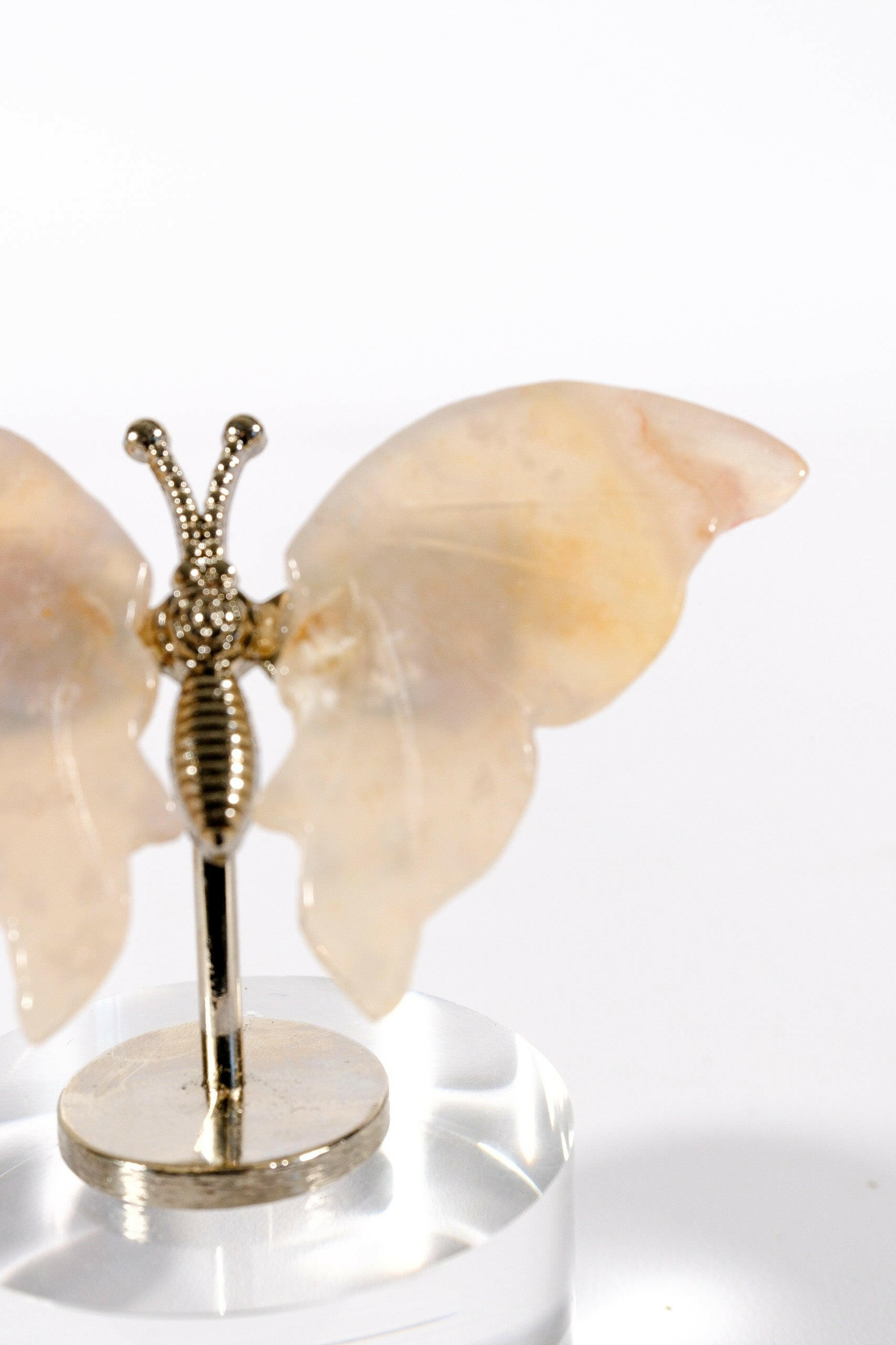 Flower Agate Butterfly on Silver Stand Healing Crystal.