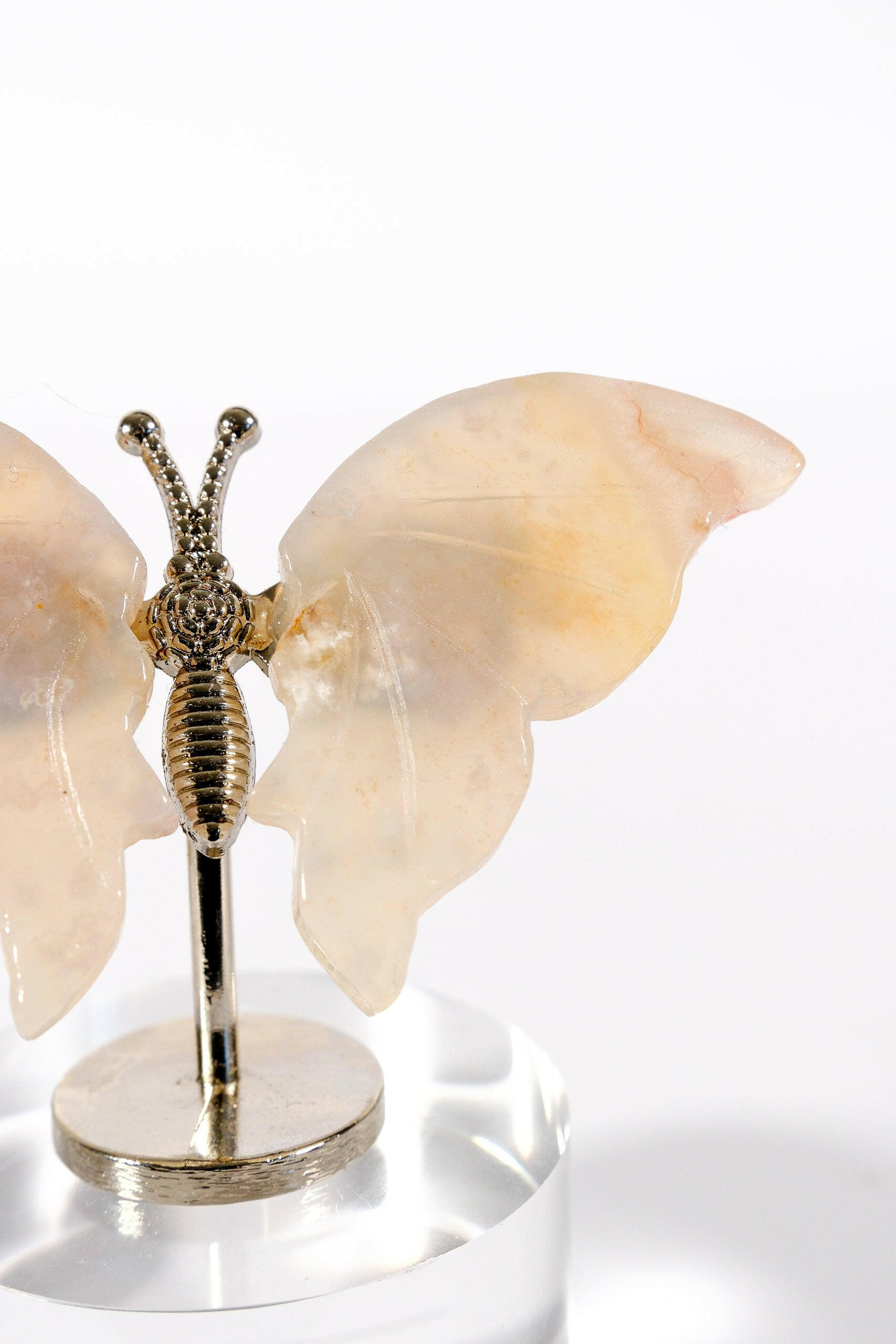 Flower Agate Butterfly on Silver Stand Healing Crystal.