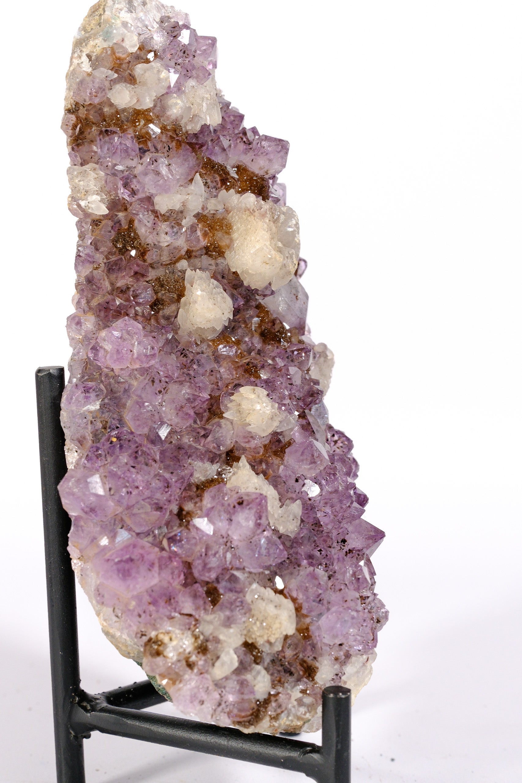 Amethyst with Hematite/Goethite & Calcite Inclusions on Stand