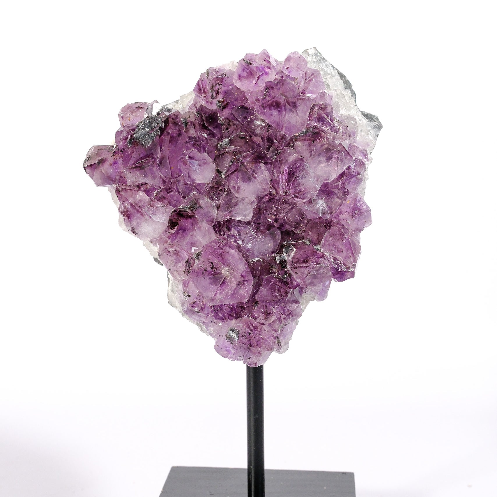Amethyst Cluster with Hematite Inclusions on Stand