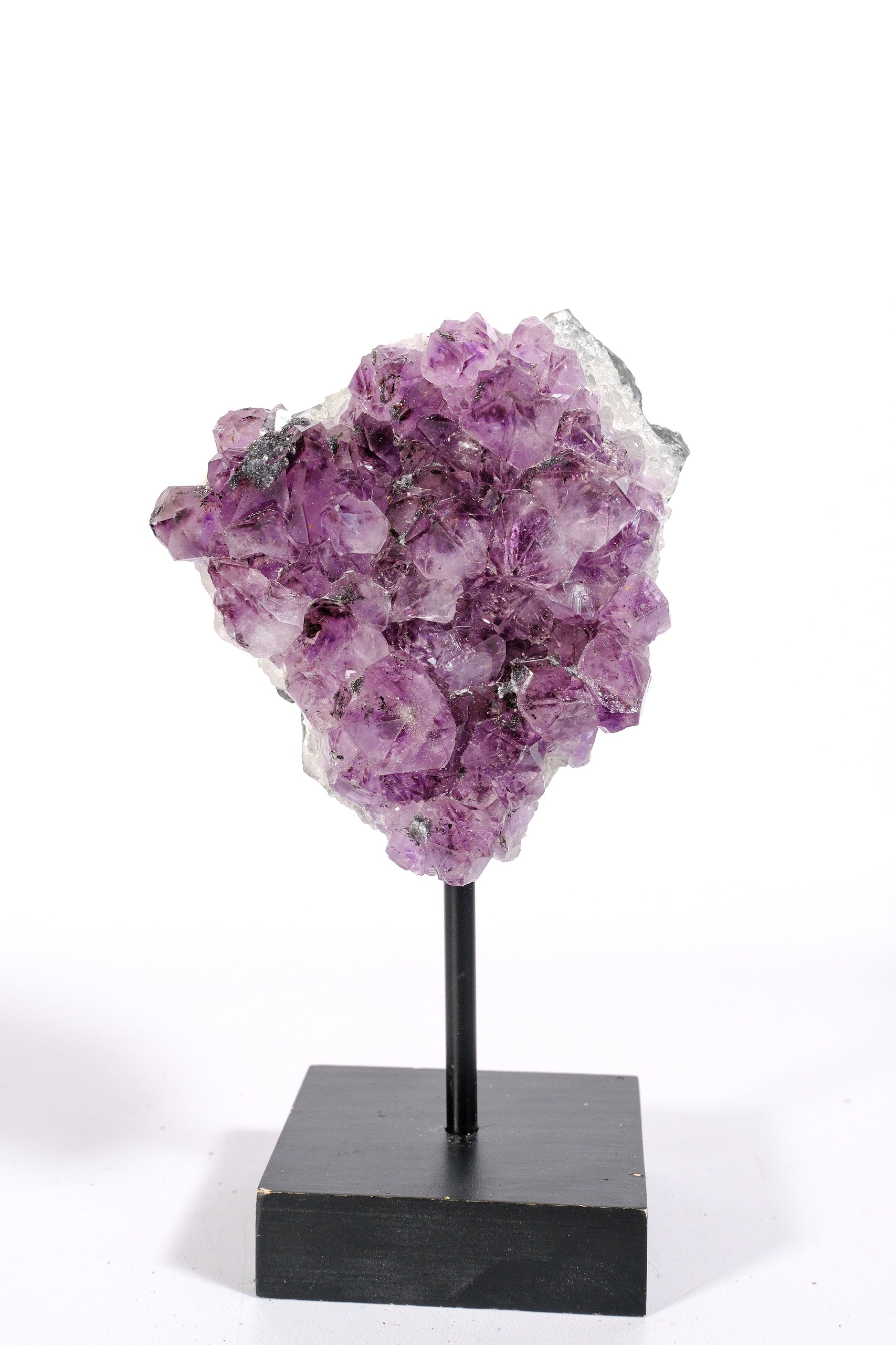 Amethyst Cluster with Hematite Inclusions on Stand