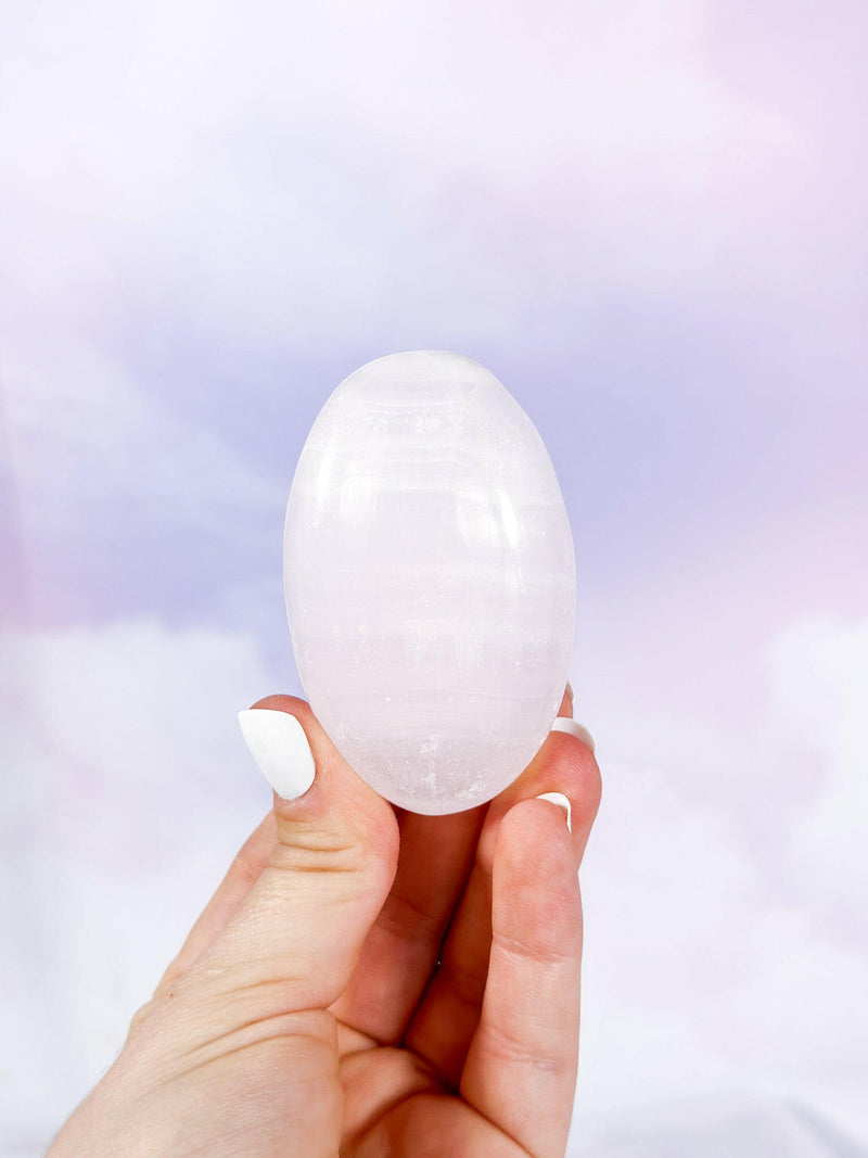 Mangano Calcite Palmstone - Premium healing crystal from Stones of Virtue Australia.