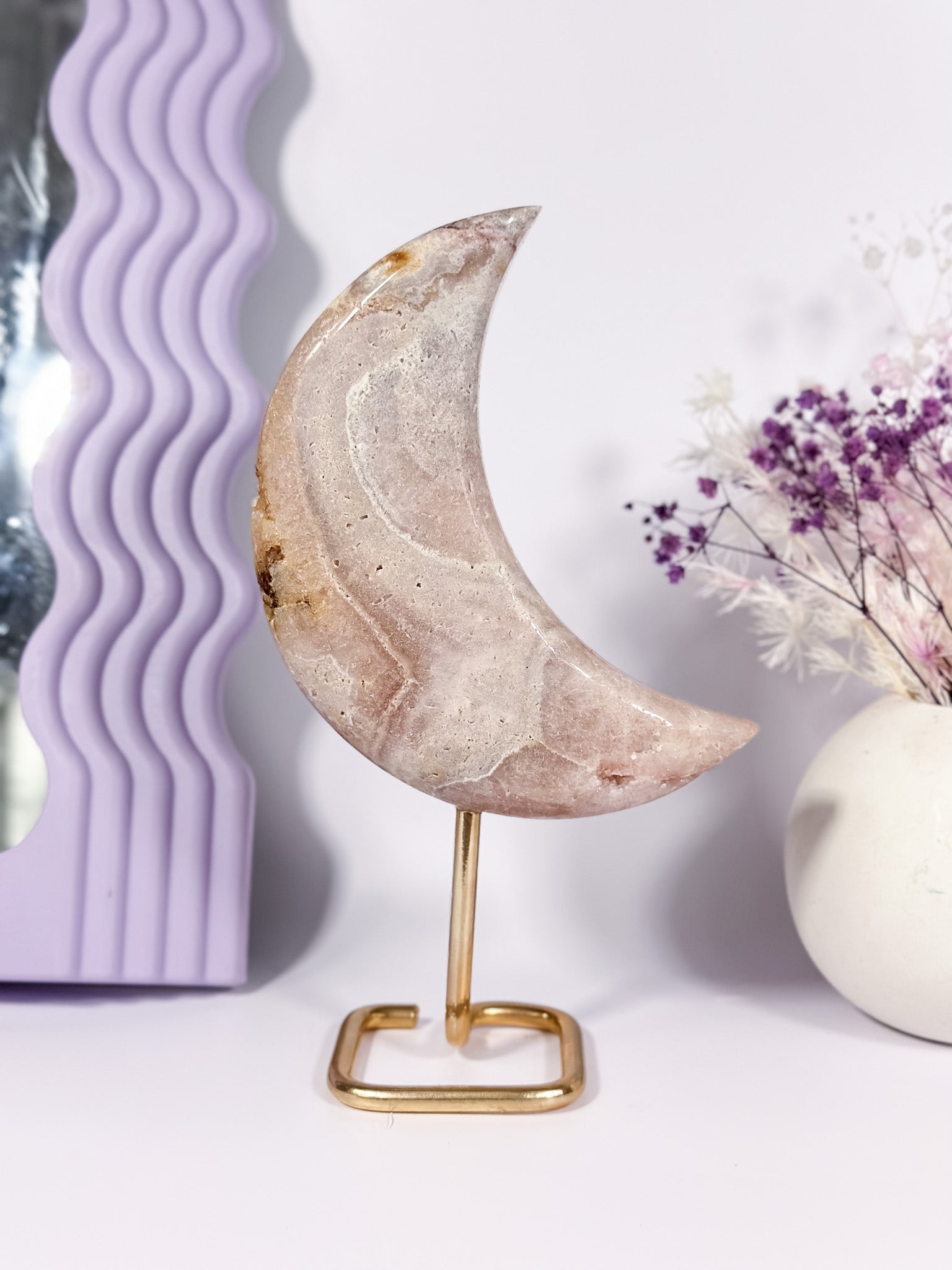 Pink Amethyst Moon on Stand