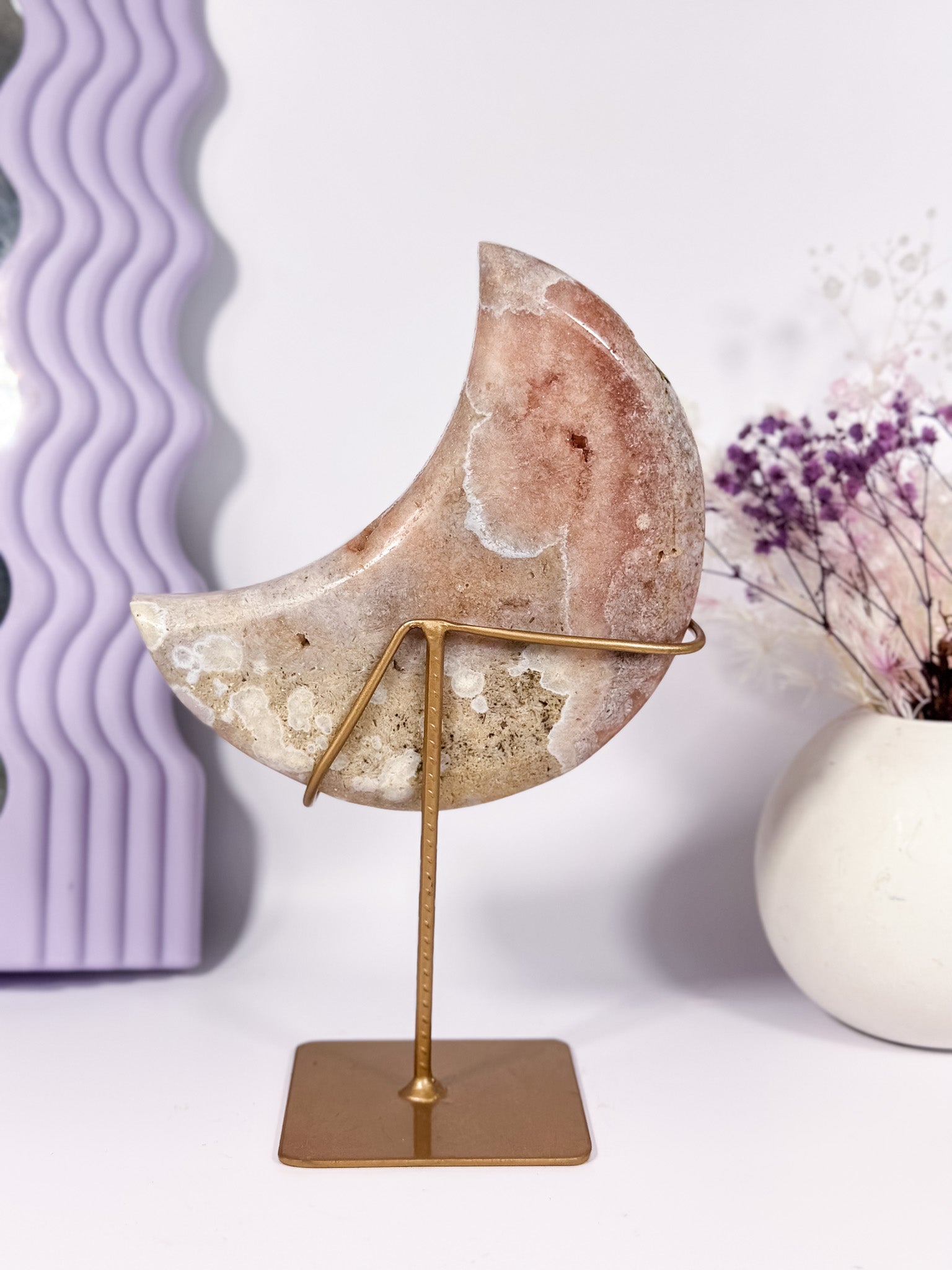 Pink Amethyst Moon on Stand