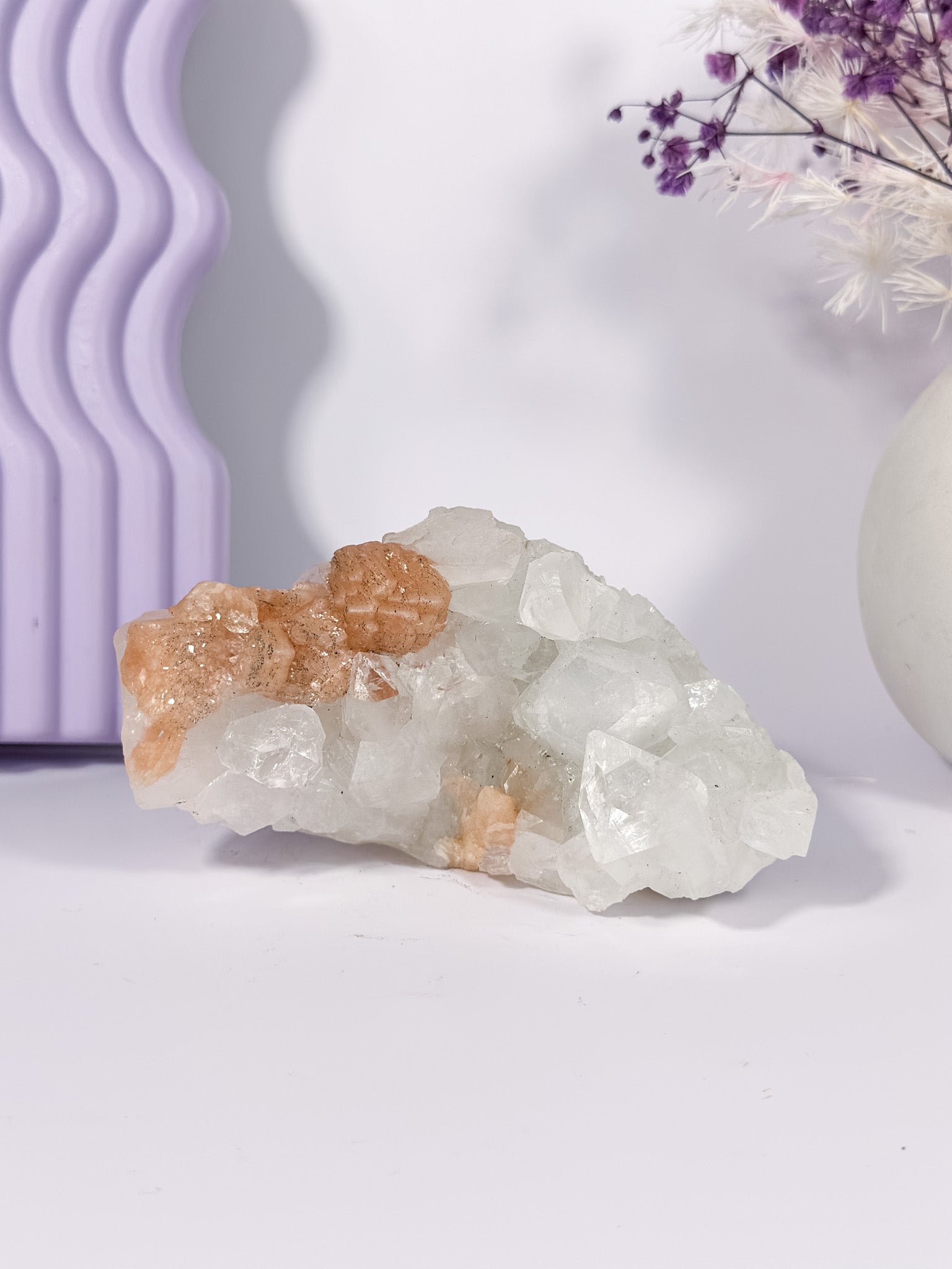 Apophyllite and Peach Stillbite Cluster with Hematite Inclusions