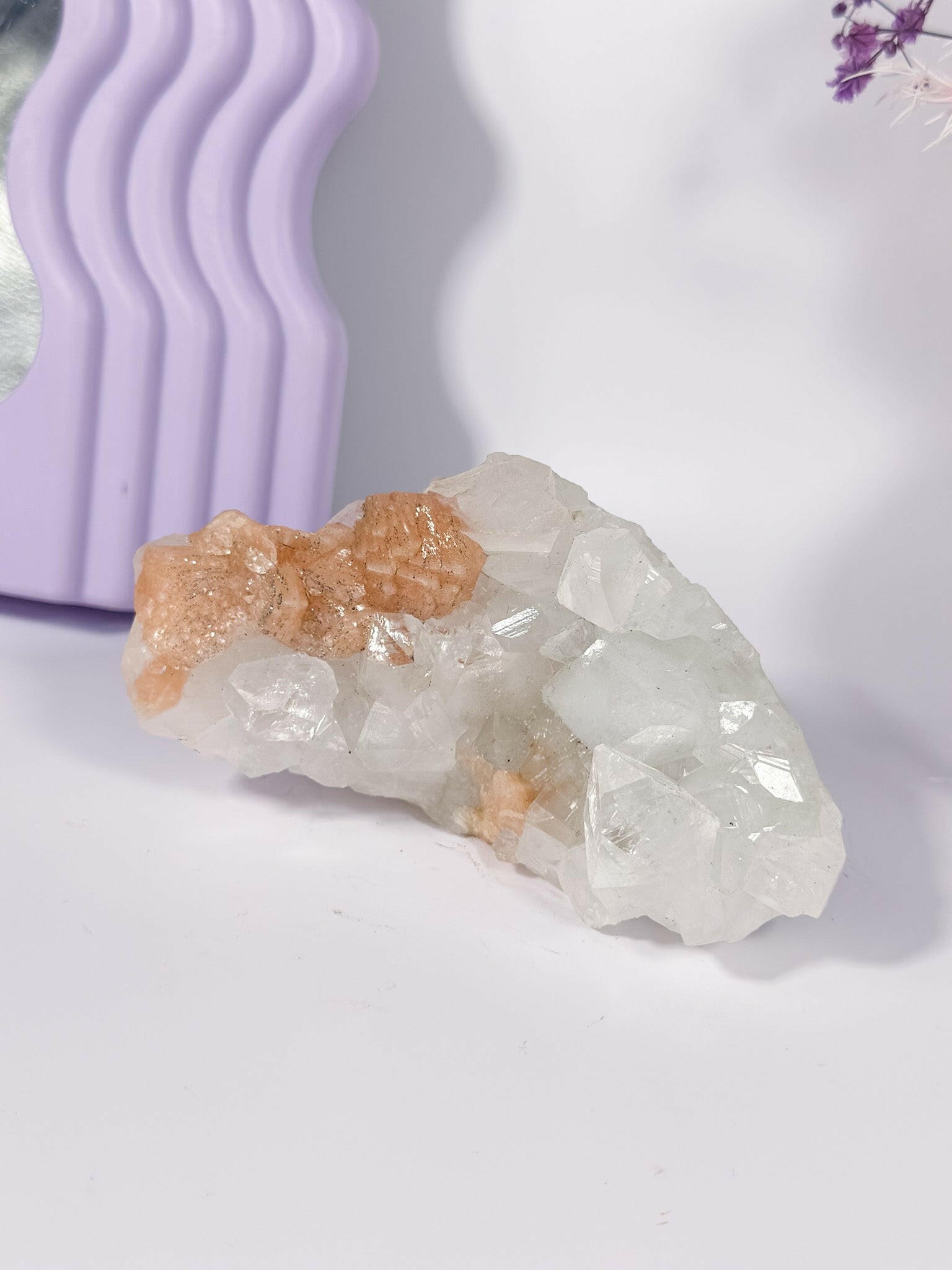 Apophyllite and Peach Stillbite Cluster with Hematite Inclusions