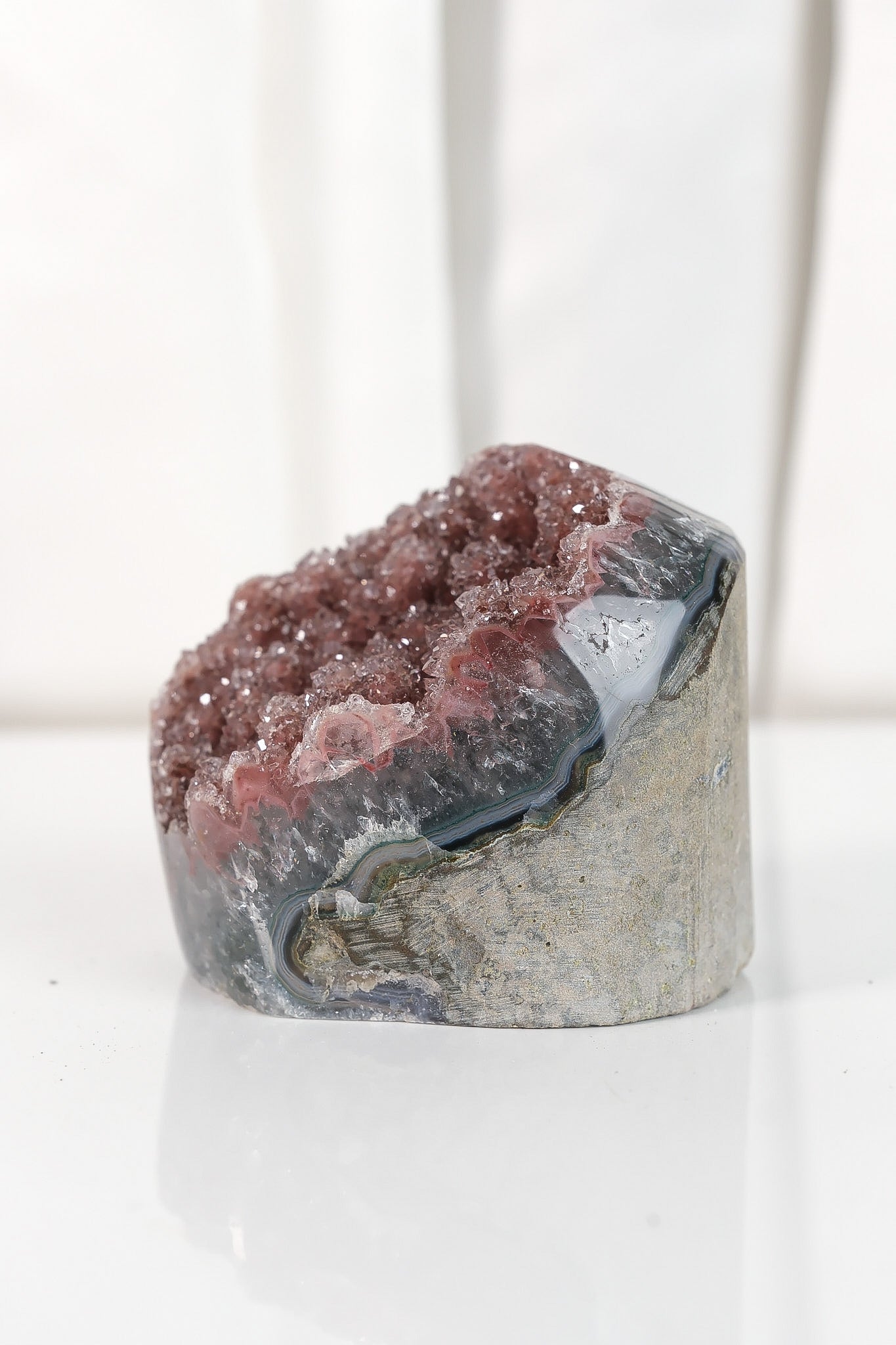 High Quality Burgundy/Pink Sugar Coated Amethyst Cutbase Cluster