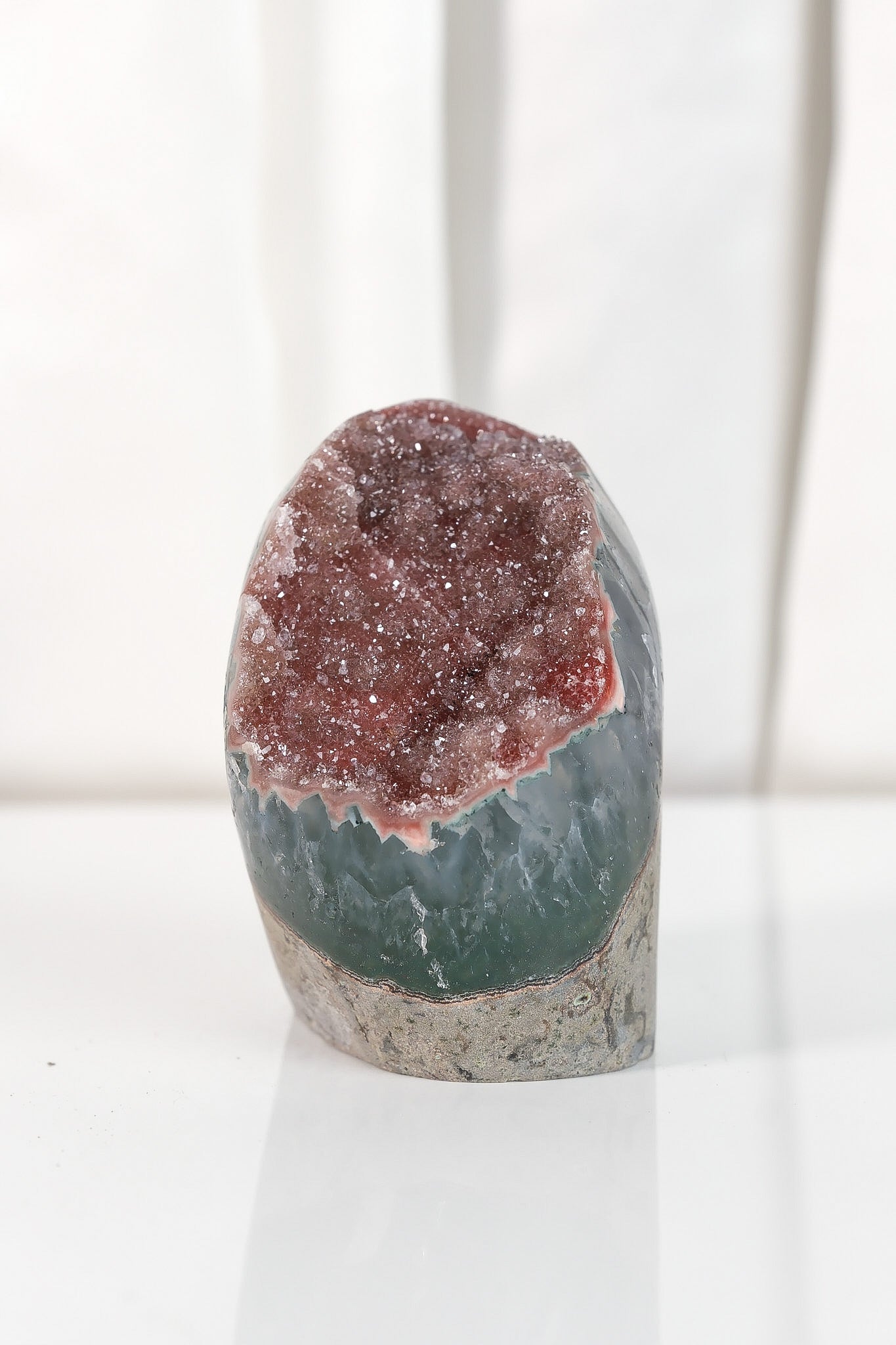 High Quality Burgundy/Pink Sugar Coated Amethyst Cutbase Cluster