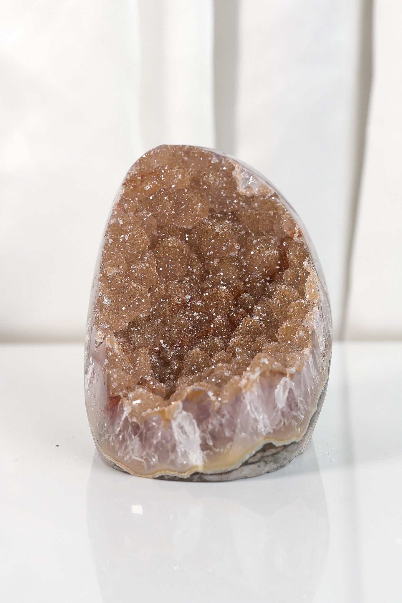 High Quality Orange/Brown Sugar Coated Amethyst Cutbase Cluster