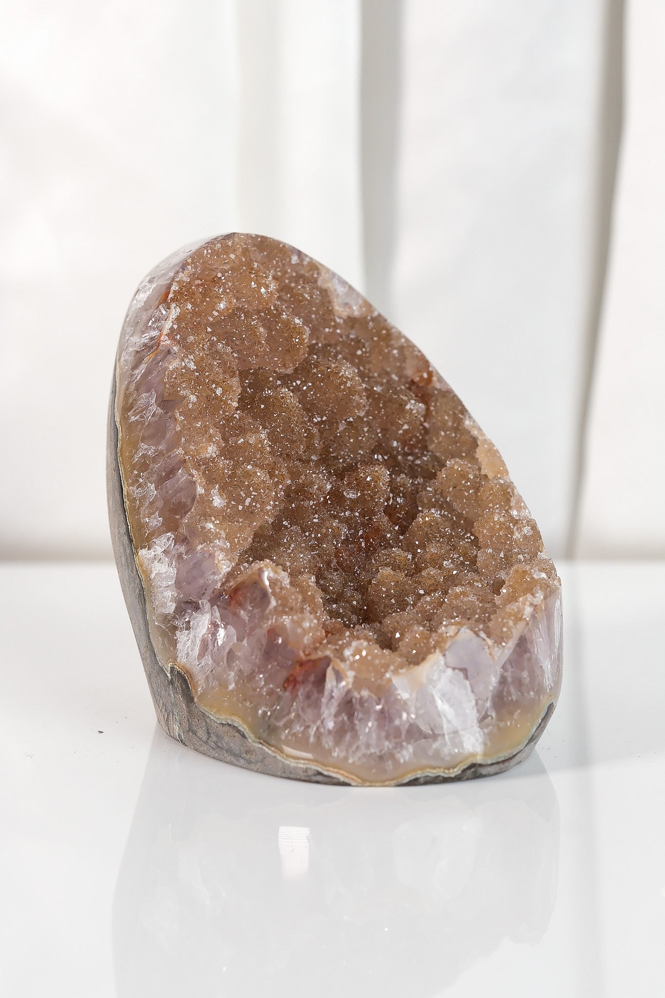 High Quality Orange/Brown Sugar Coated Amethyst Cutbase Cluster