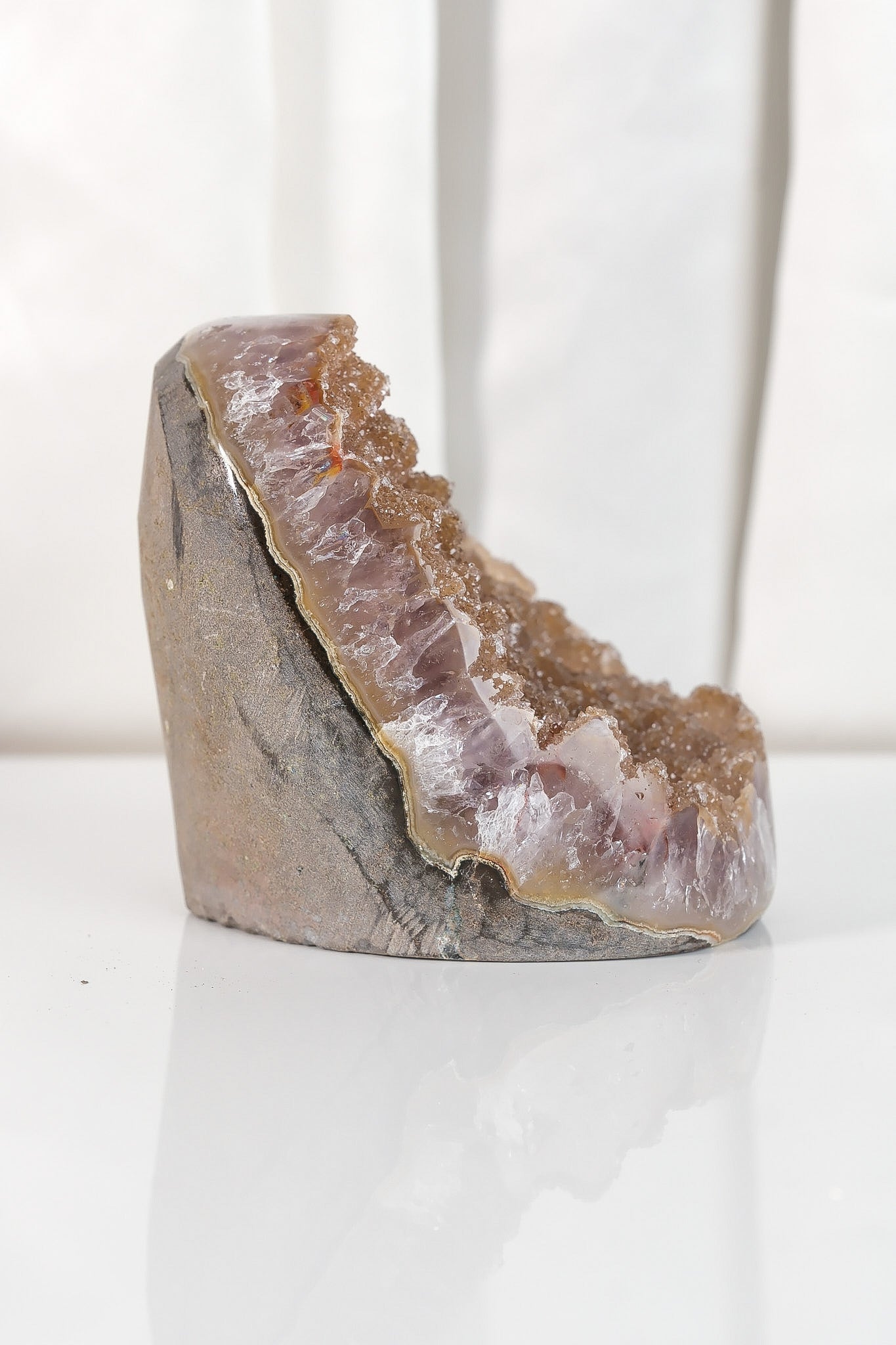 High Quality Orange/Brown Sugar Coated Amethyst Cutbase Cluster