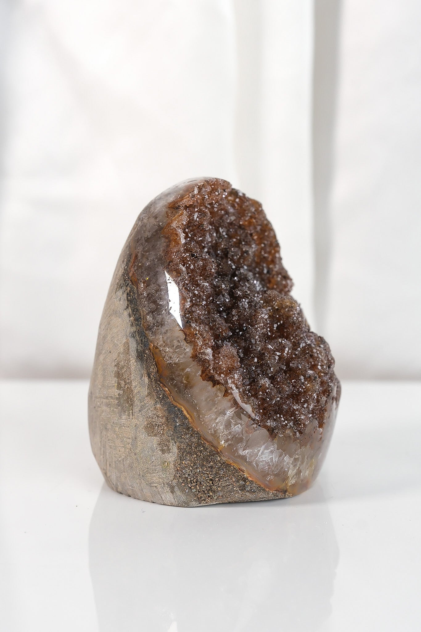 High Quality Orange/Brown Sugar Coated Amethyst Cutbase Cluster