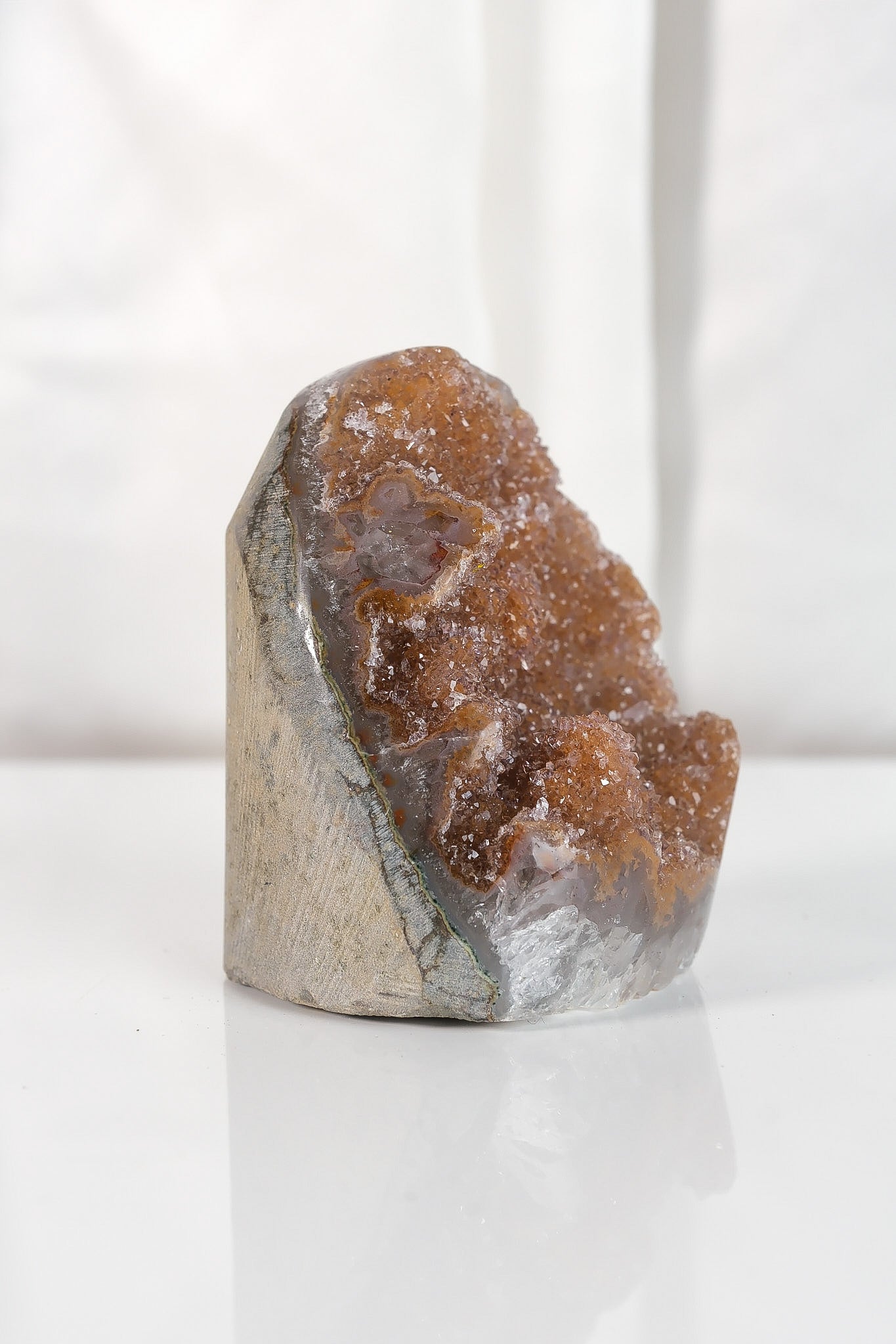 High Quality Orange/Brown Sugar Coated Amethyst Cutbase Cluster