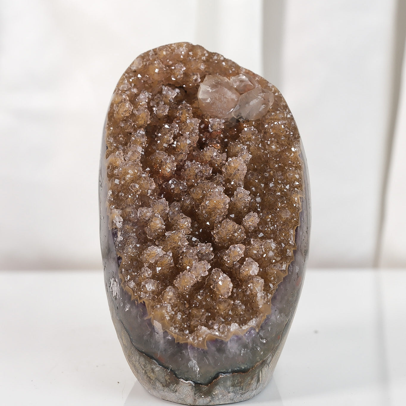 High Quality Orange/Brown Sugar Coated Amethyst Cutbase Cluster