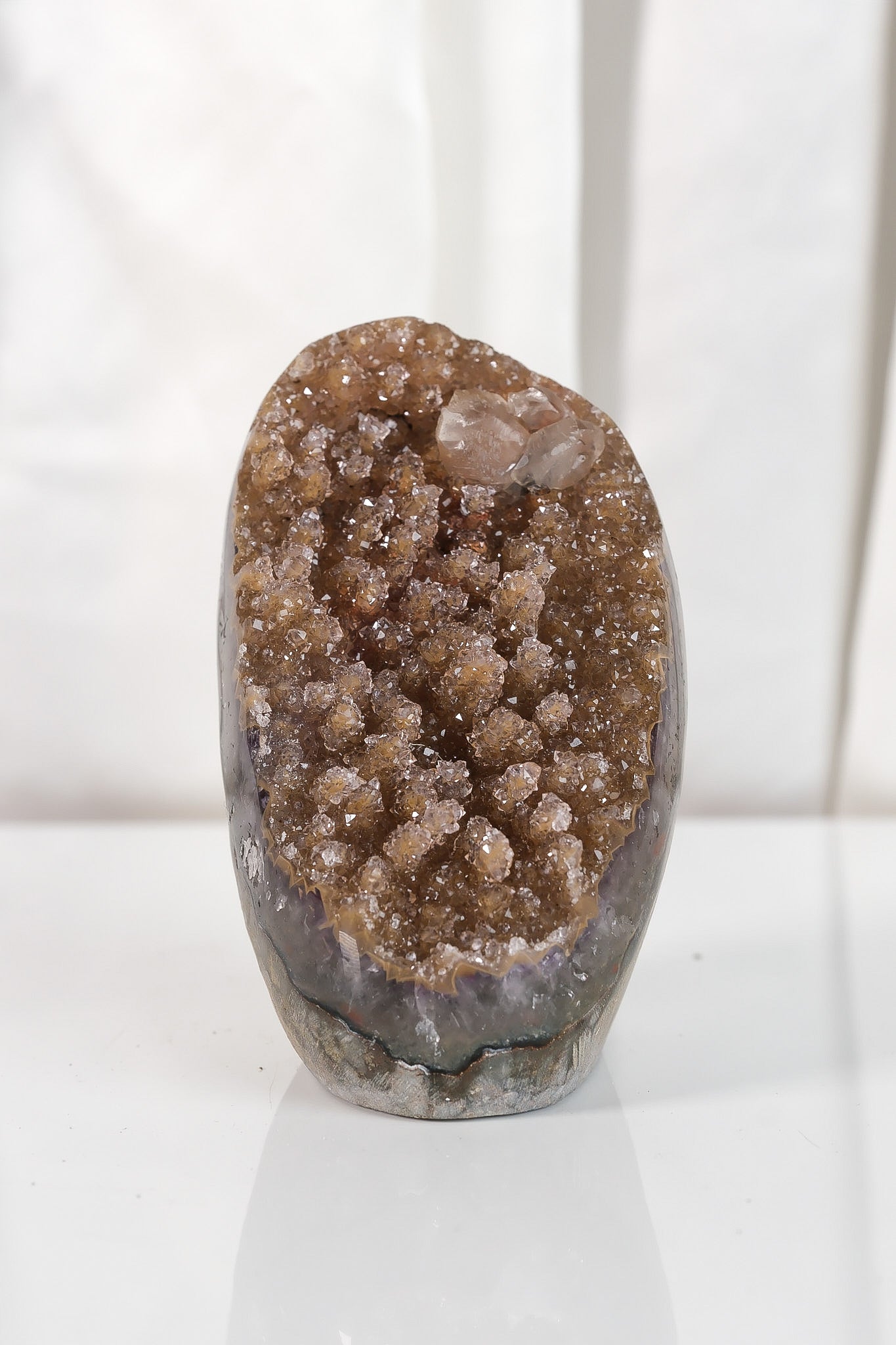 High Quality Orange/Brown Sugar Coated Amethyst Cutbase Cluster