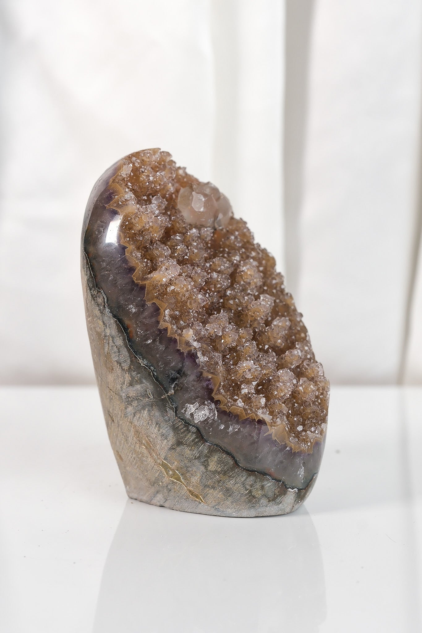 High Quality Orange/Brown Sugar Coated Amethyst Cutbase Cluster
