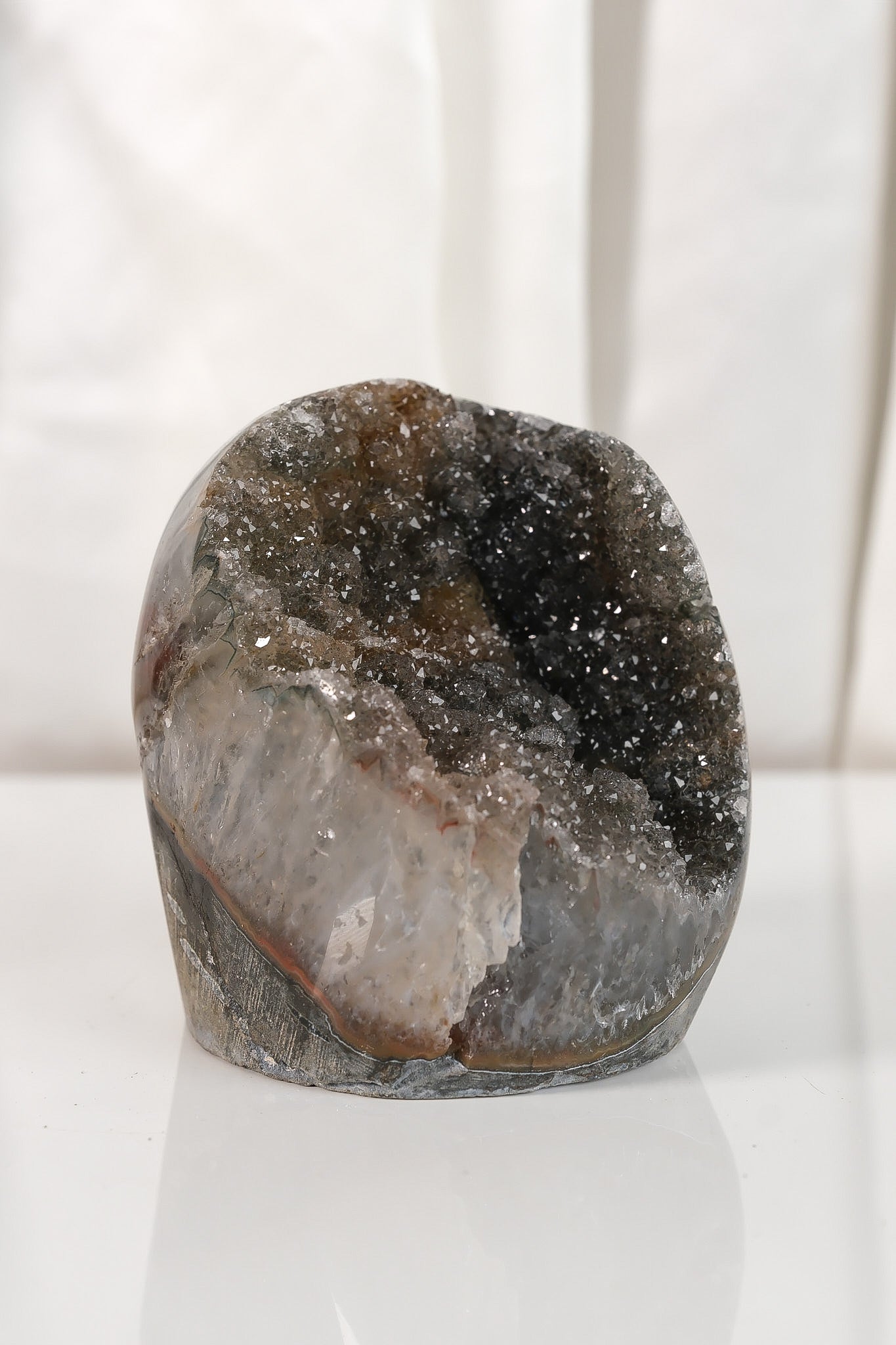 High Quality Black/Orange Sugar Coated Amethyst Cutbase Cluster