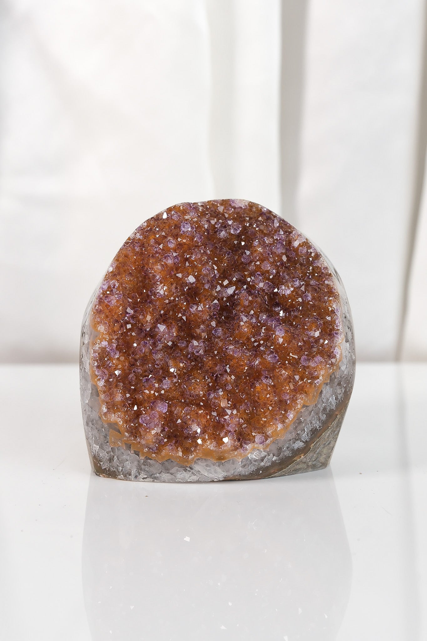 High Quality Orange/Purple Sugar Coated Amethyst Cutbase Cluster
