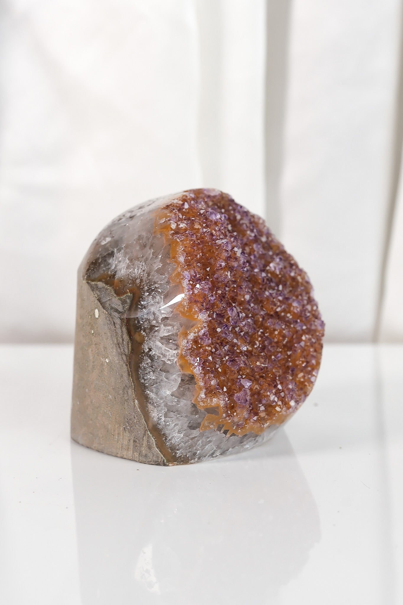 High Quality Orange/Purple Sugar Coated Amethyst Cutbase Cluster