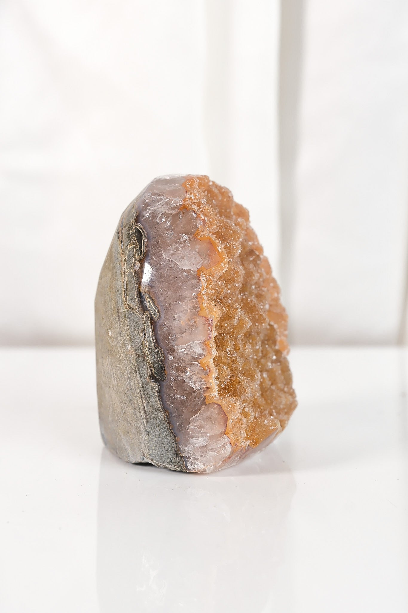High Quality Orange/Brown Sugar Coated Amethyst Cutbase Cluster