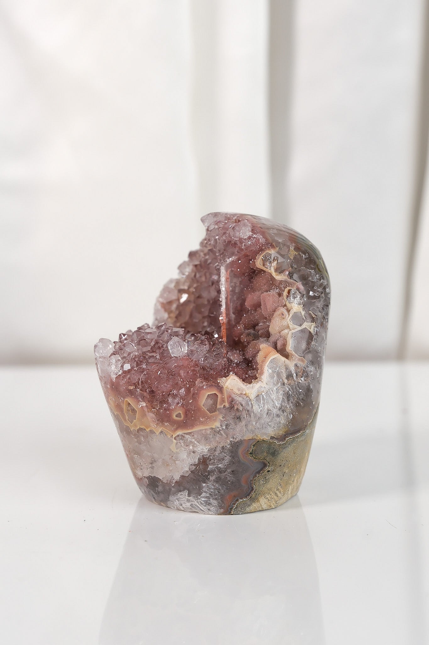 High Quality Burgundy/Pink Sugar Coated Amethyst Cutbase Cluster