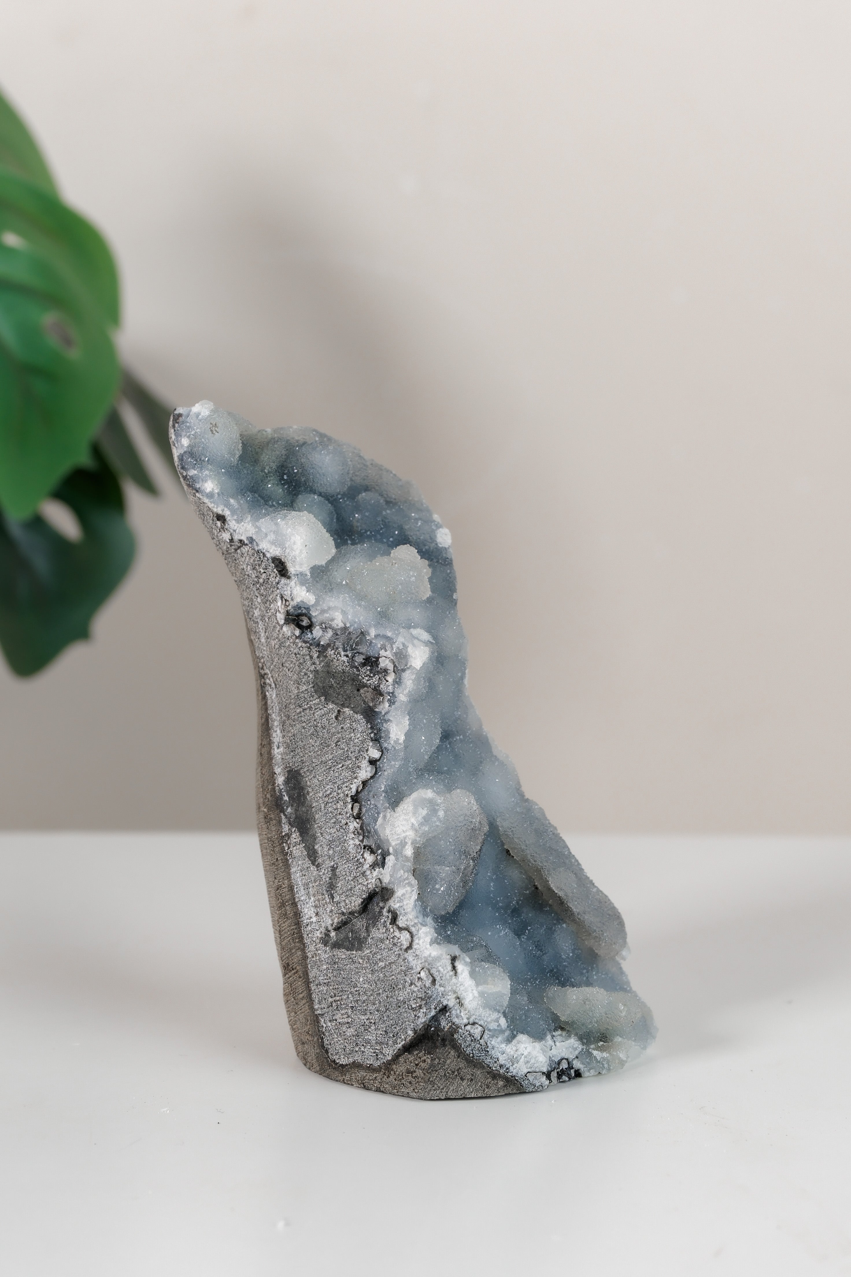 Shimmering Botryoidal Blue Chalcedony Cutbase Cluster