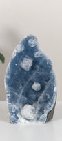 Apophyllite on Shimmering Blue Chalcedony Cutbase Cluster