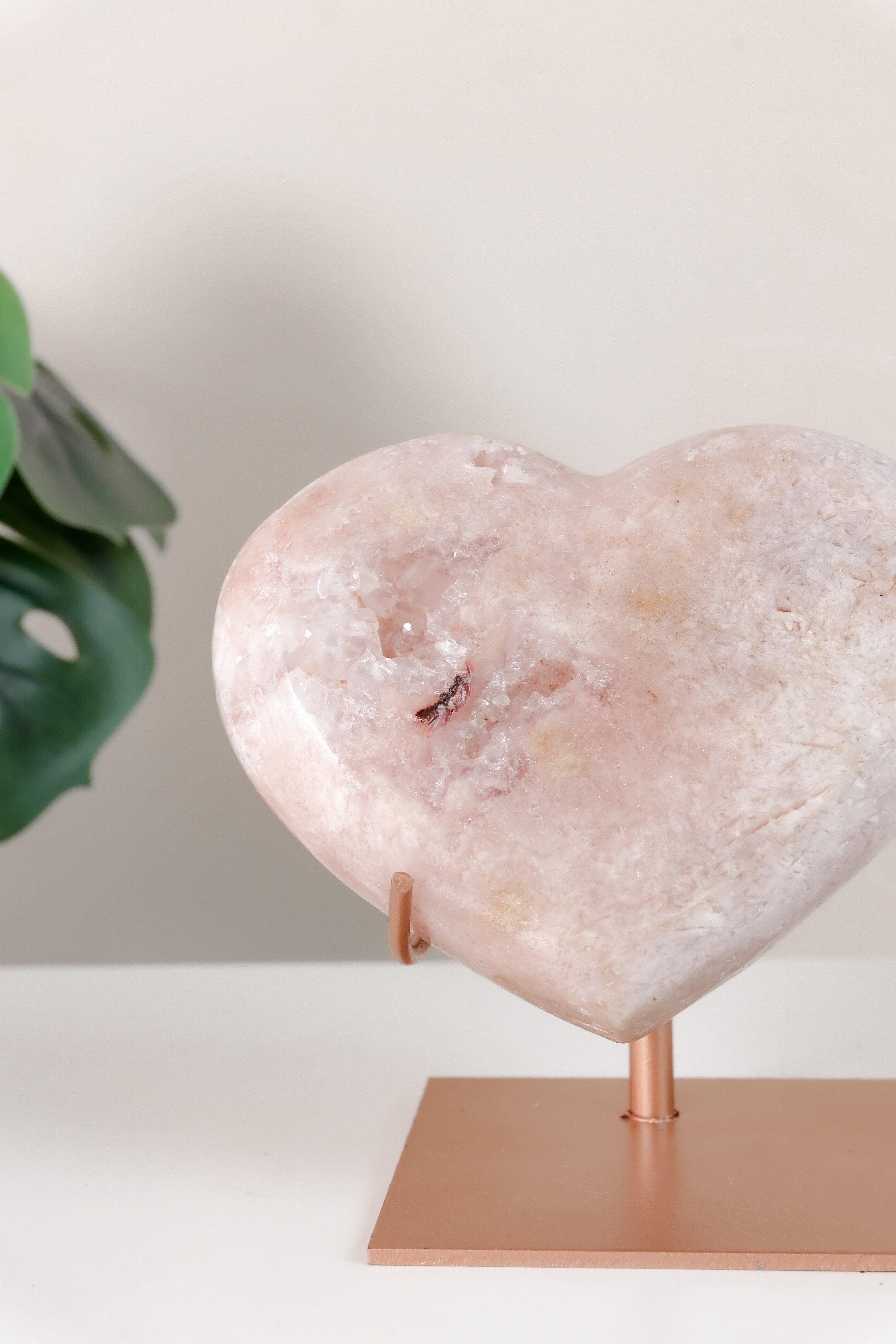 Pink Amethyst Heart On Stand