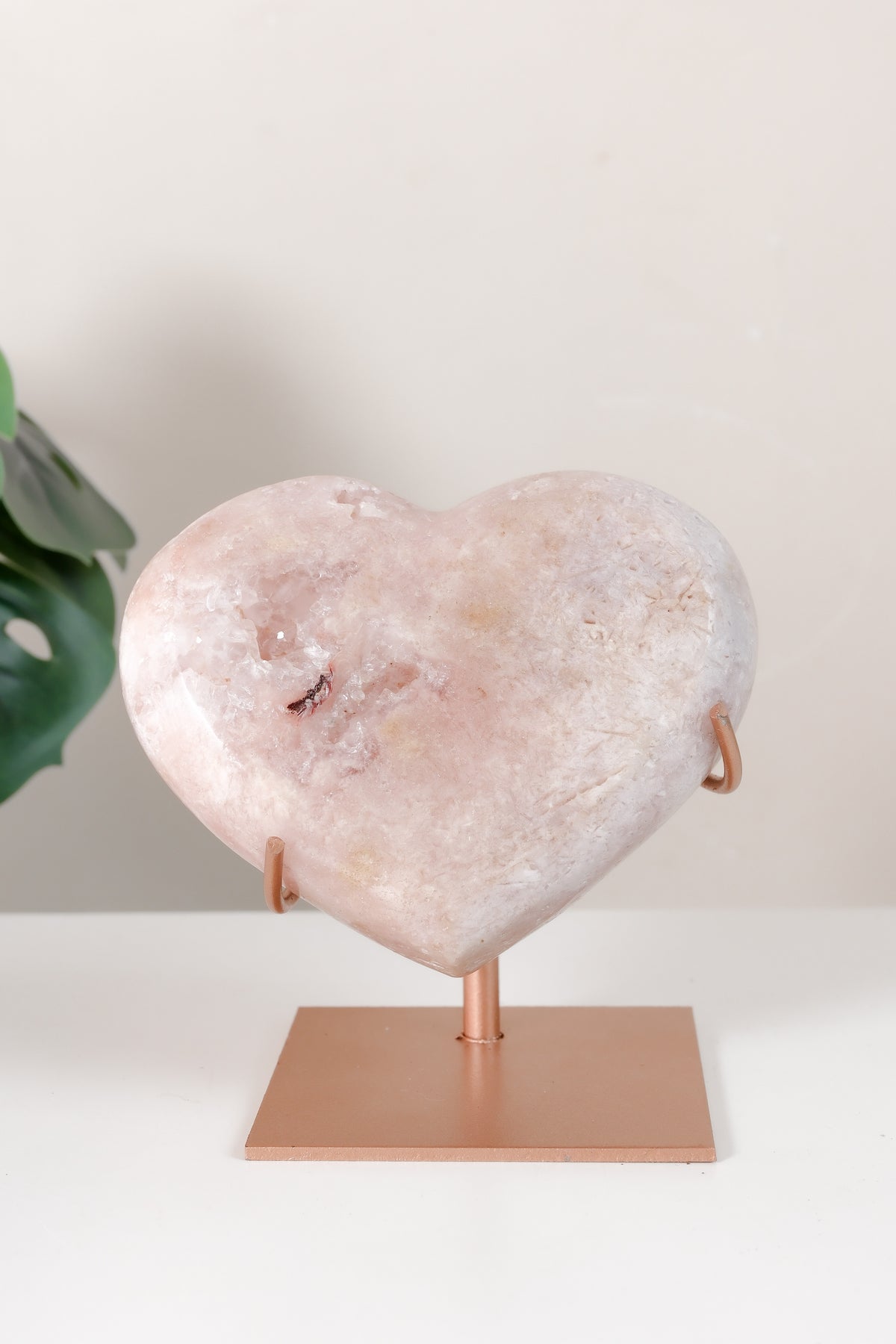 Pink Amethyst Heart On Stand