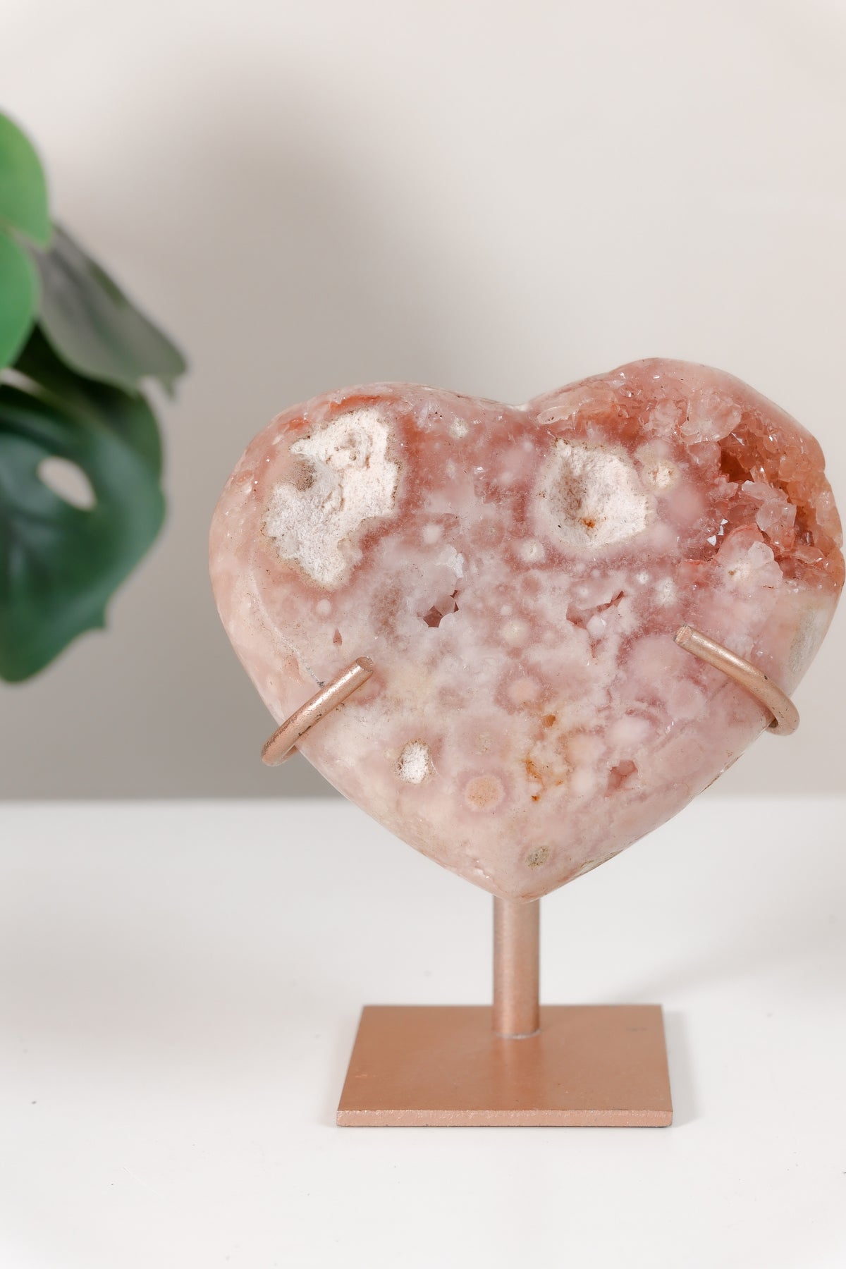 Pink Amethyst Heart On Stand