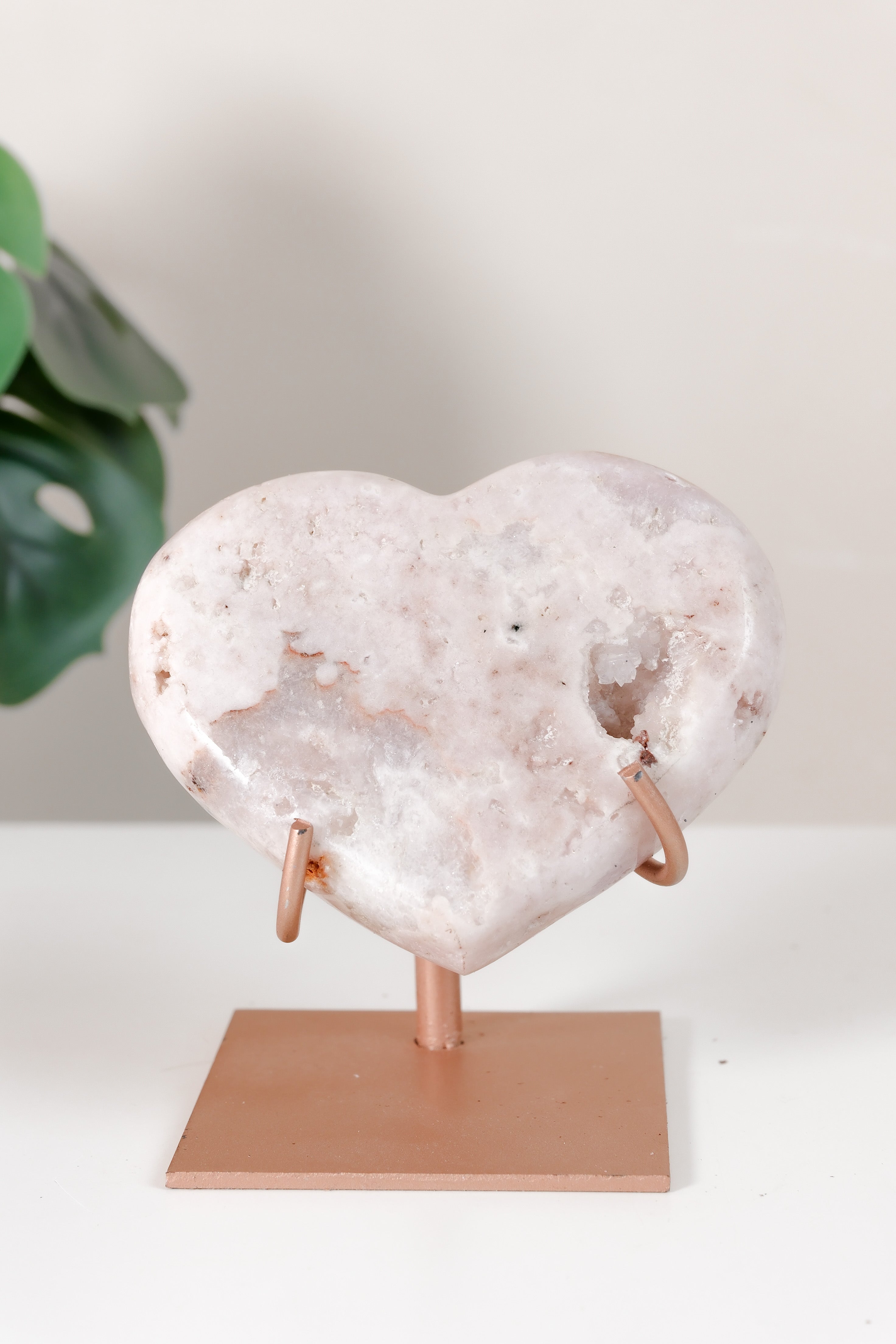 Pink Amethyst Heart On Stand
